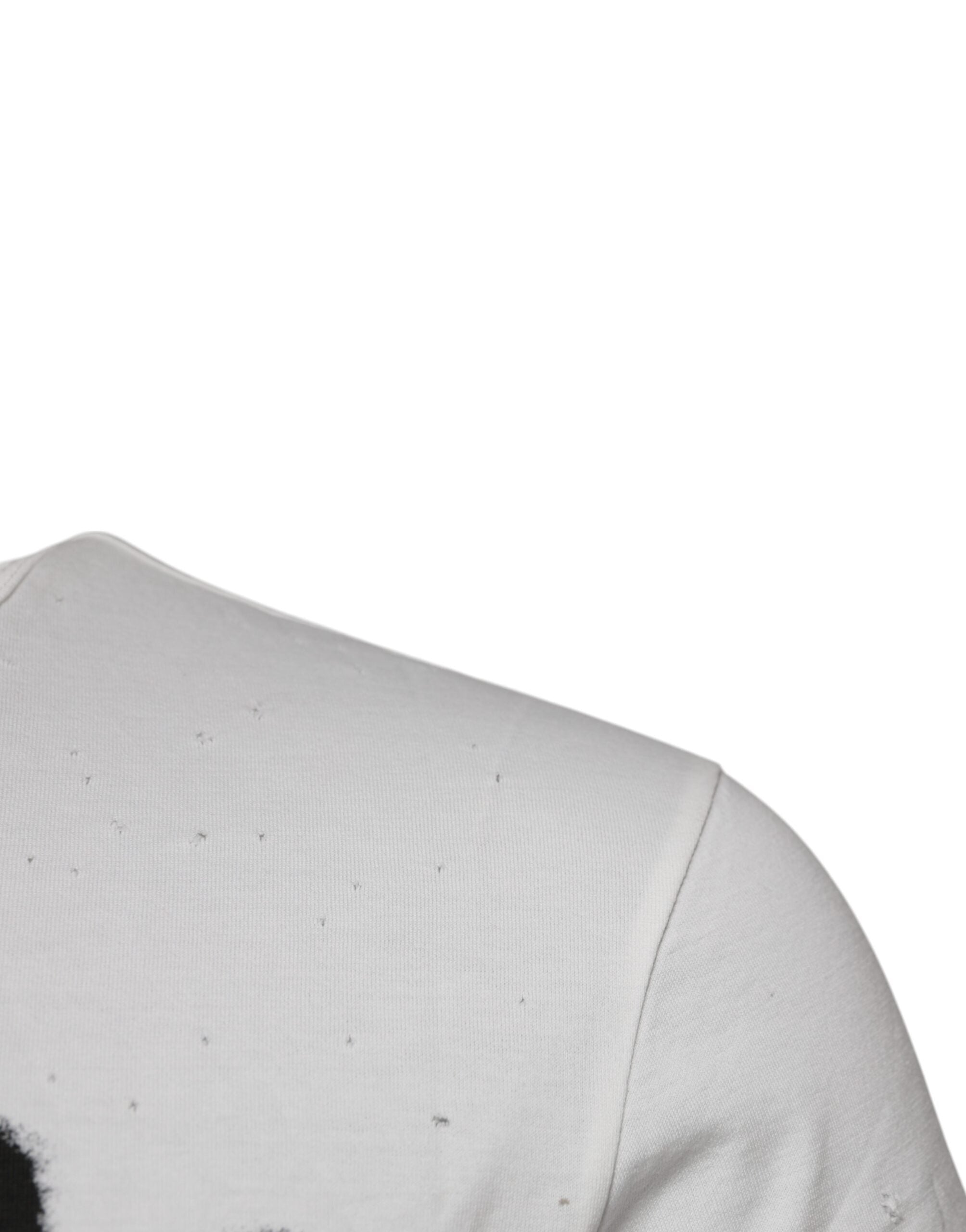 White Graphic Print Cotton Crew Neck T-shirt - ventzia