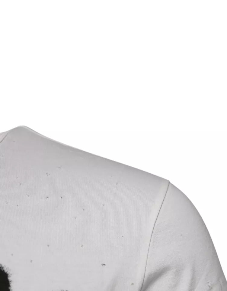 White Graphic Print Cotton Crew Neck T-shirt - ventzia