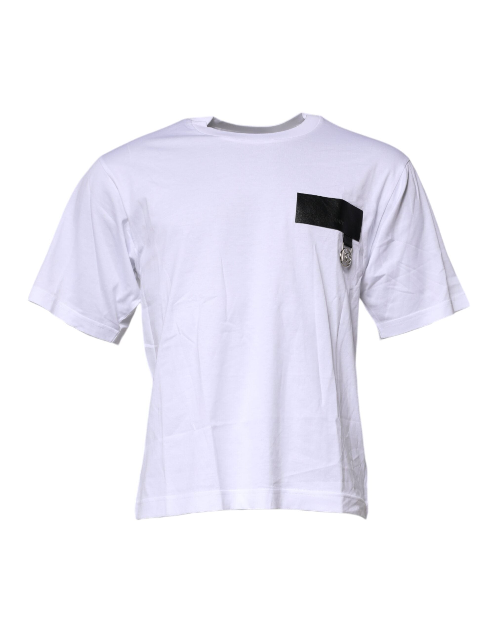 White Logo Patch Cotton Crew Neck T-shirt - ventzia