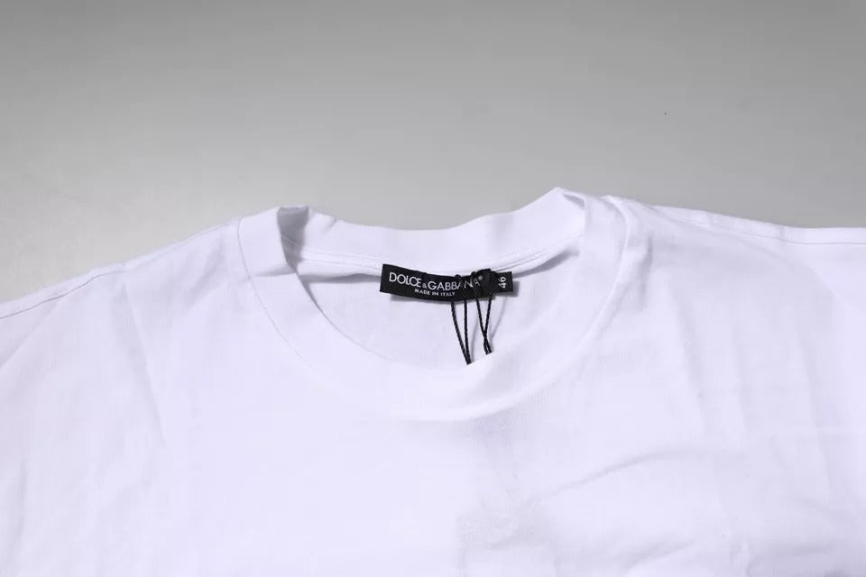 White Logo Patch Cotton Crew Neck T-shirt - ventzia