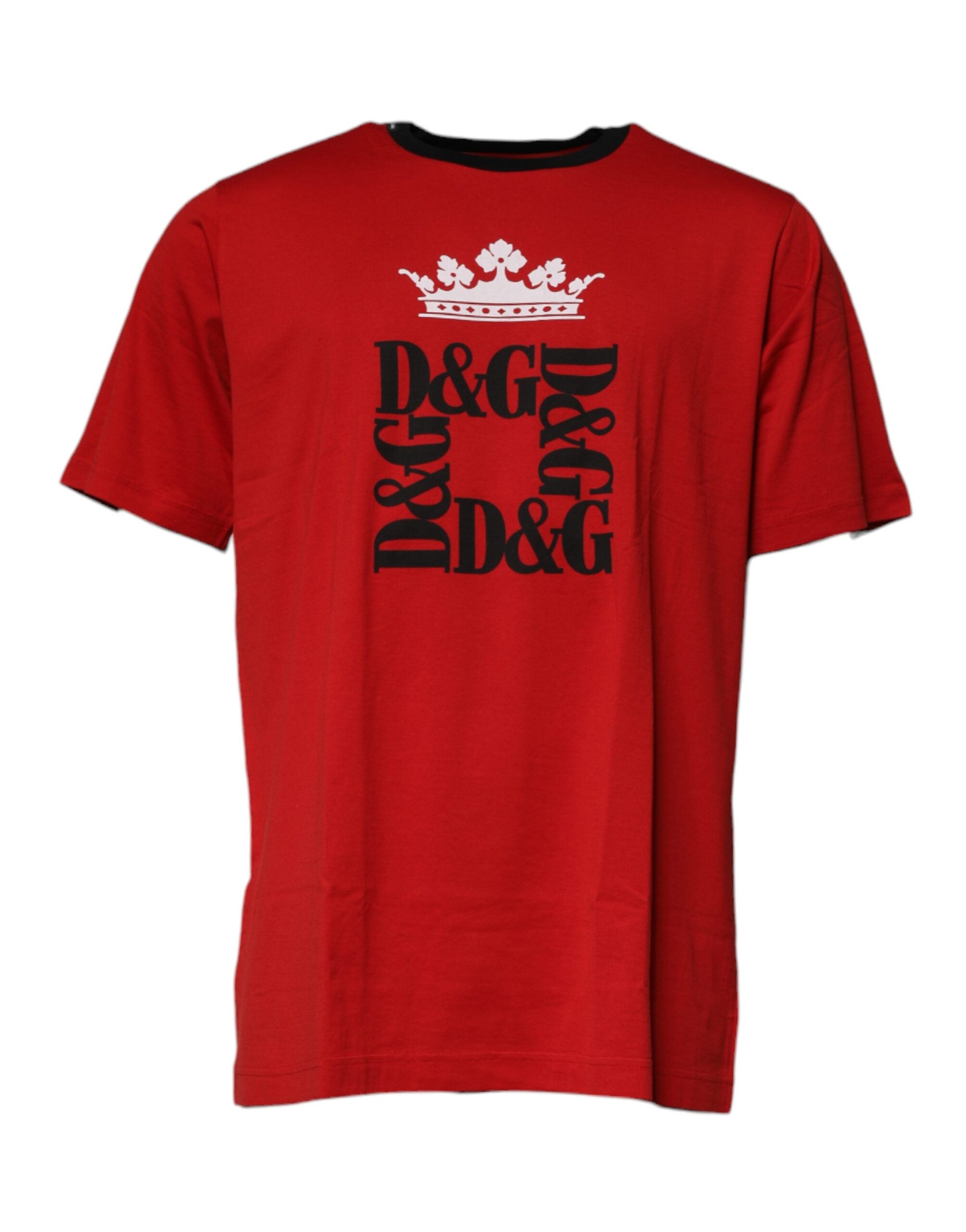 Red Logo Crown Cotton Crew Neck T-shirt - ventzia