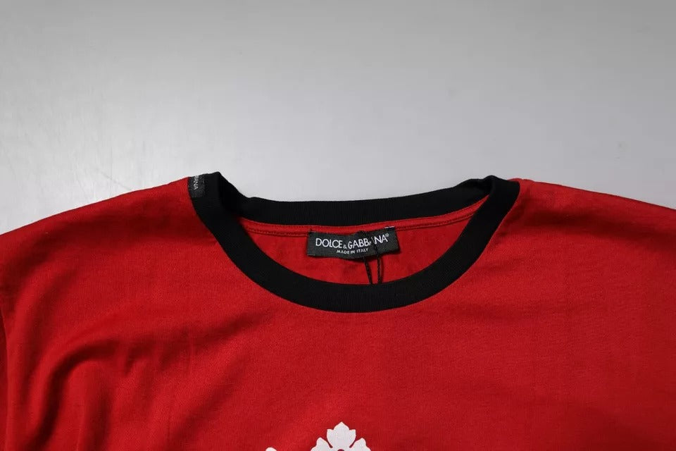Red Logo Crown Cotton Crew Neck T-shirt - ventzia