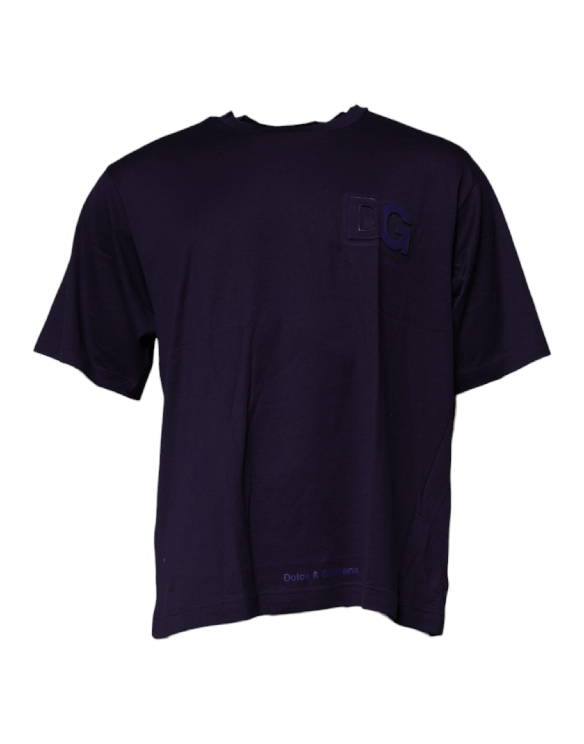 Navy Blue DG Logo Cotton Crew Neck T-shirt - ventzia