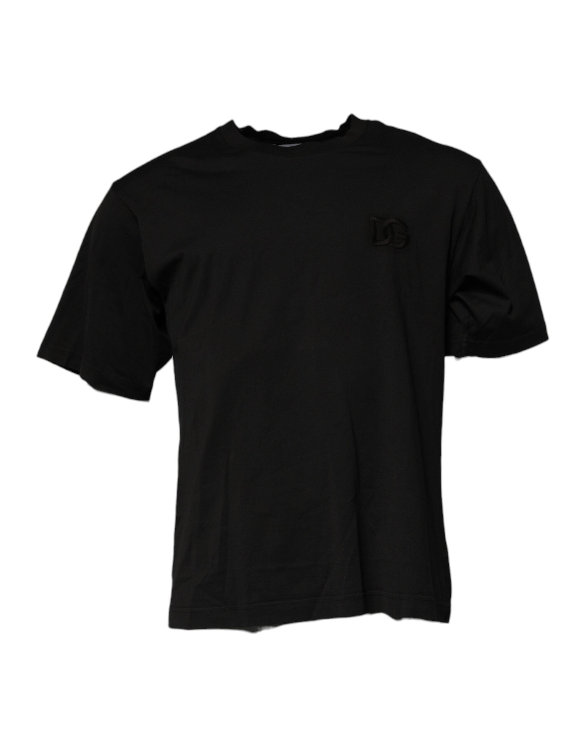 Black DG Logo Cotton Crew Neck T-shirt - ventzia