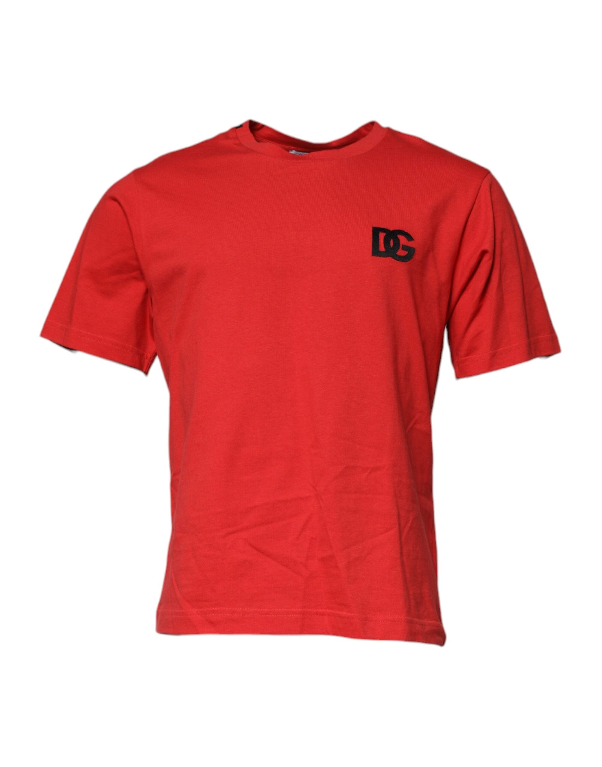 Red DG Logo Patch Cotton Crew Neck T-shirt - ventzia