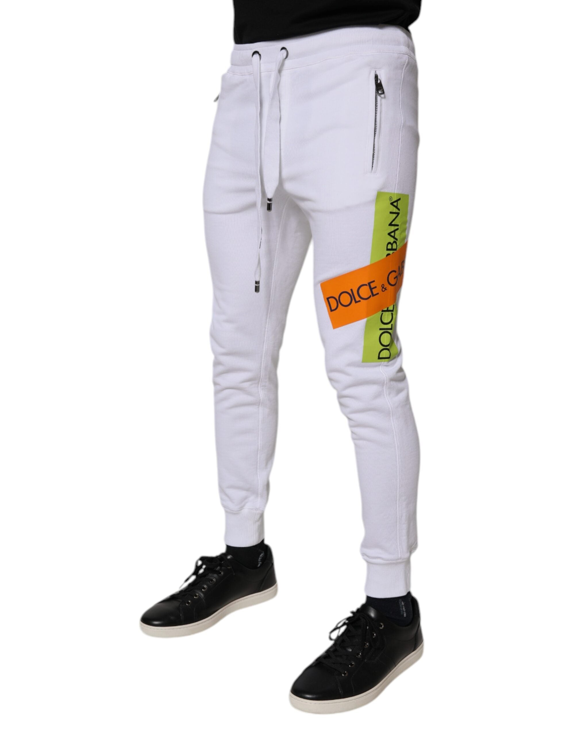 White Cotton Logo Jogger Pants - ventzia