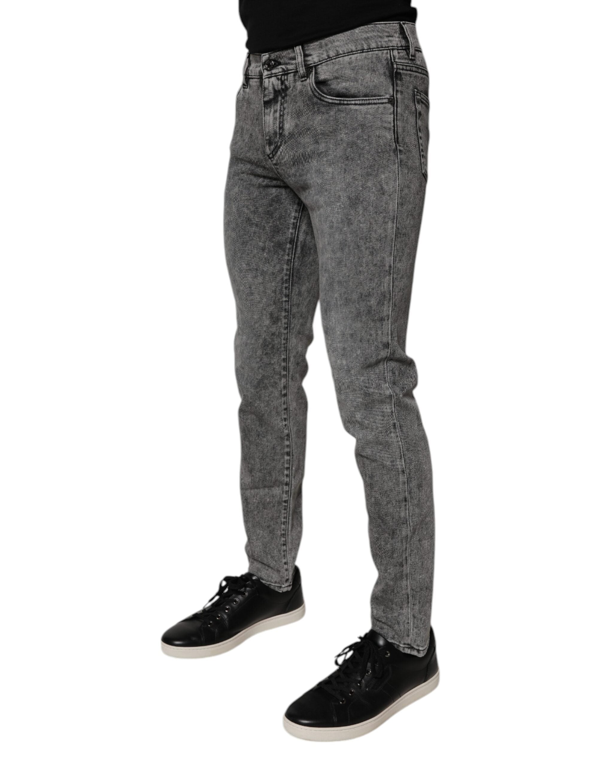 Dark Gray Washed Cotton Slim Fit Denim Jeans - ventzia