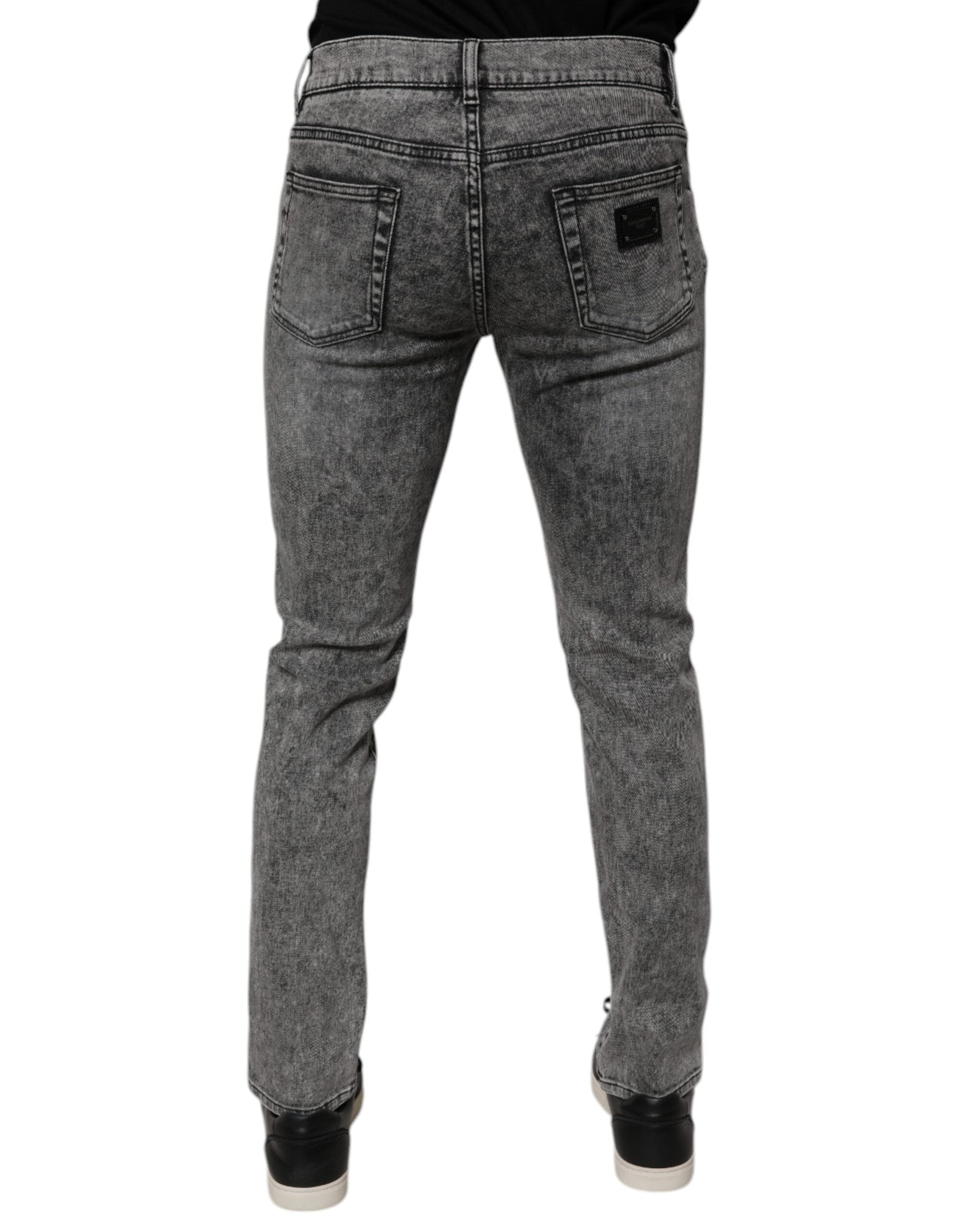 Dark Gray Washed Cotton Slim Fit Denim Jeans - ventzia