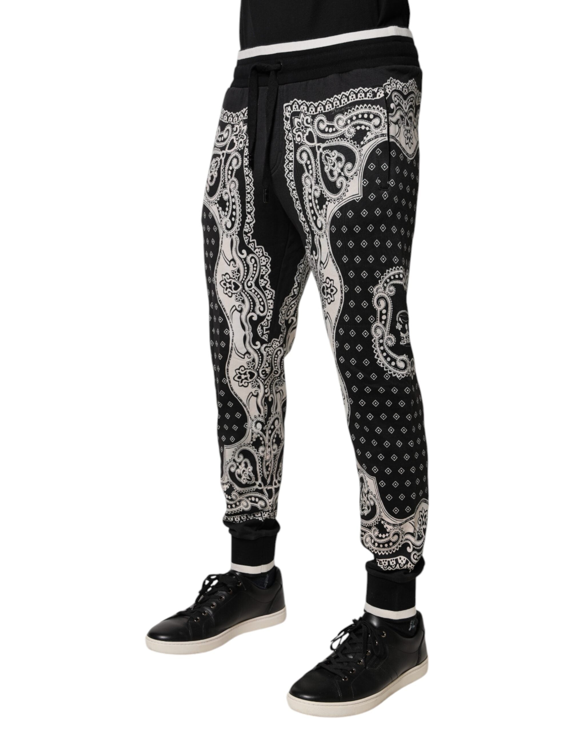 Black Bandana Cotton Jogger Pants - ventzia
