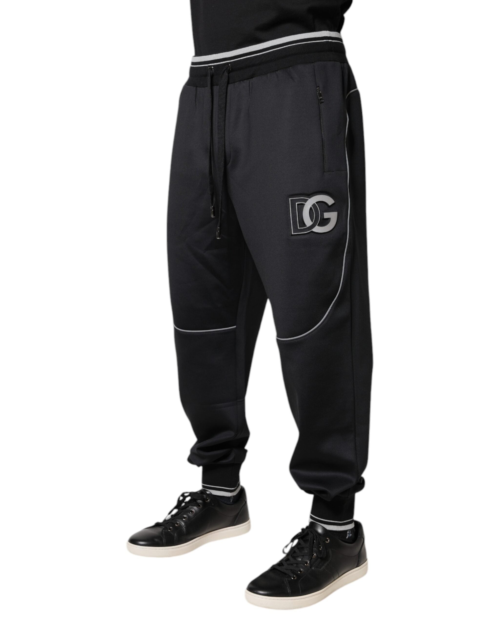 Black Polyester Logo Jogger Pants - ventzia