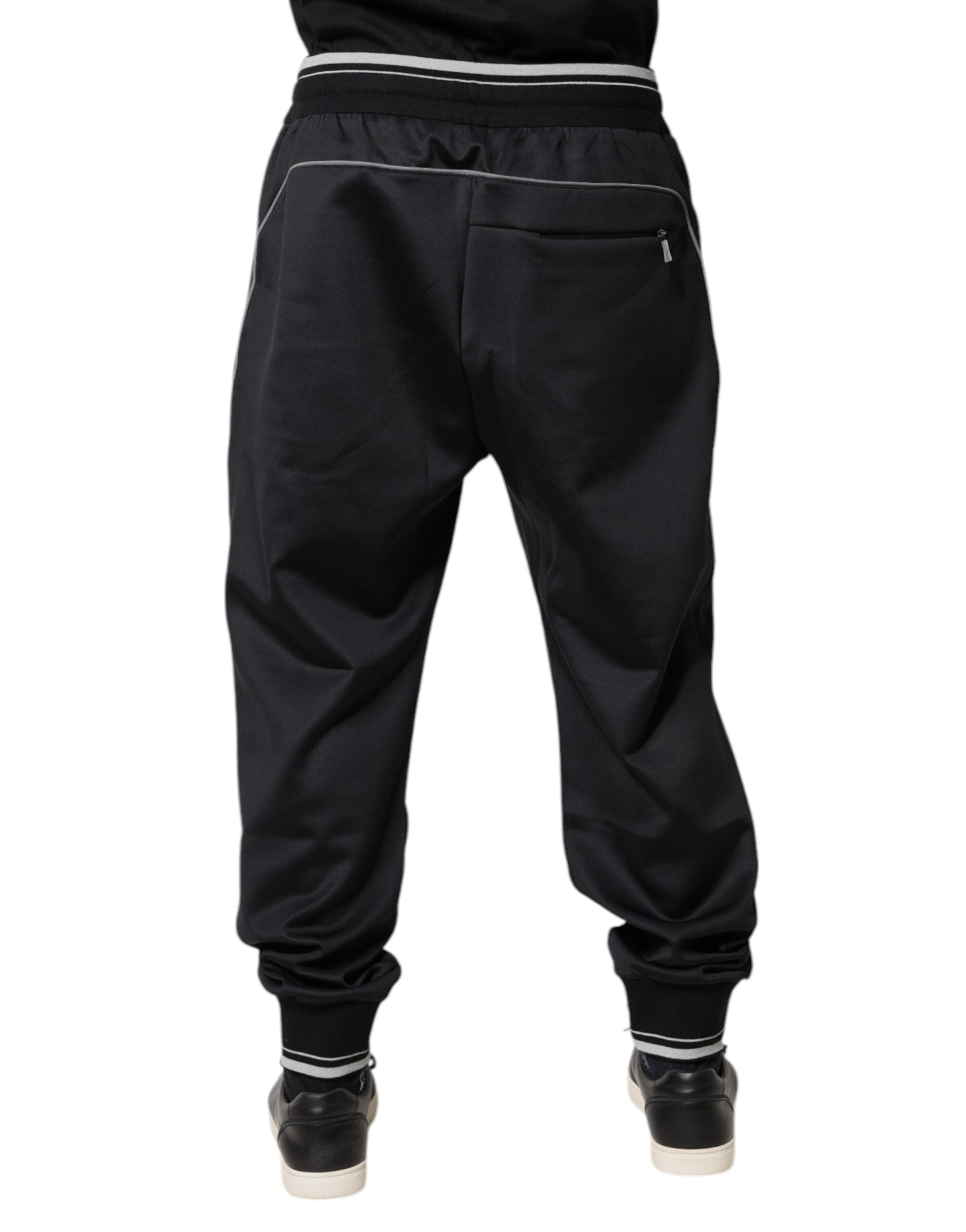 Black Polyester Logo Jogger Pants - ventzia