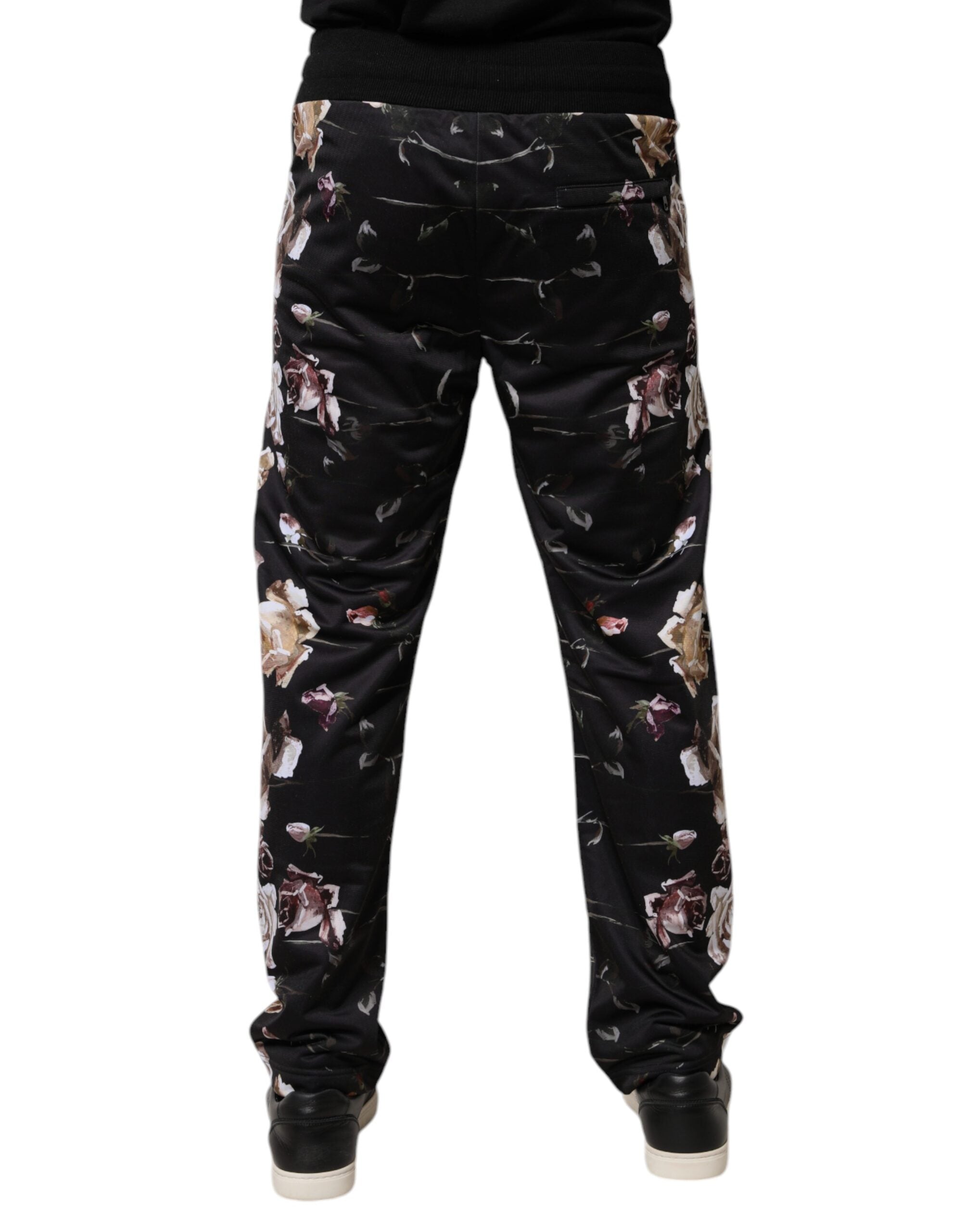 Black Floral Polyester Jogger Pants - ventzia