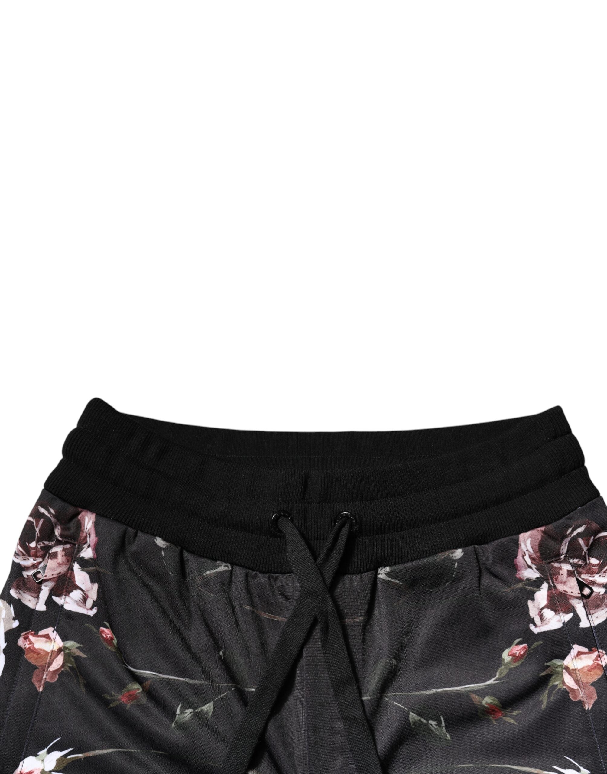 Black Floral Polyester Jogger Pants - ventzia