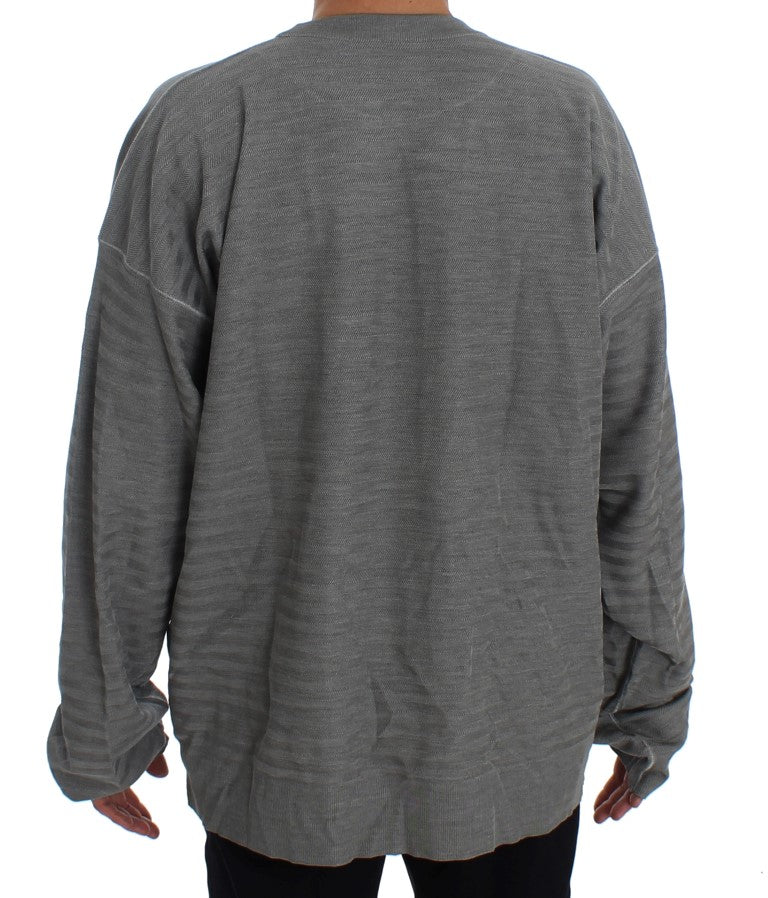 Elegant Gray Silk Crewneck Pullover Sweater - ventzia