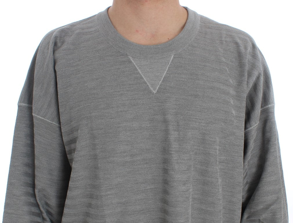Elegant Gray Silk Crewneck Pullover Sweater - ventzia