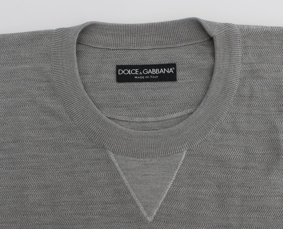 Elegant Gray Silk Crewneck Pullover Sweater - ventzia
