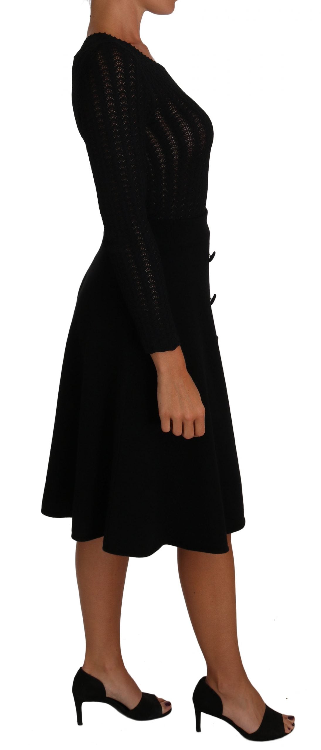 Elegant Black Knitted Sheath Dress - ventzia