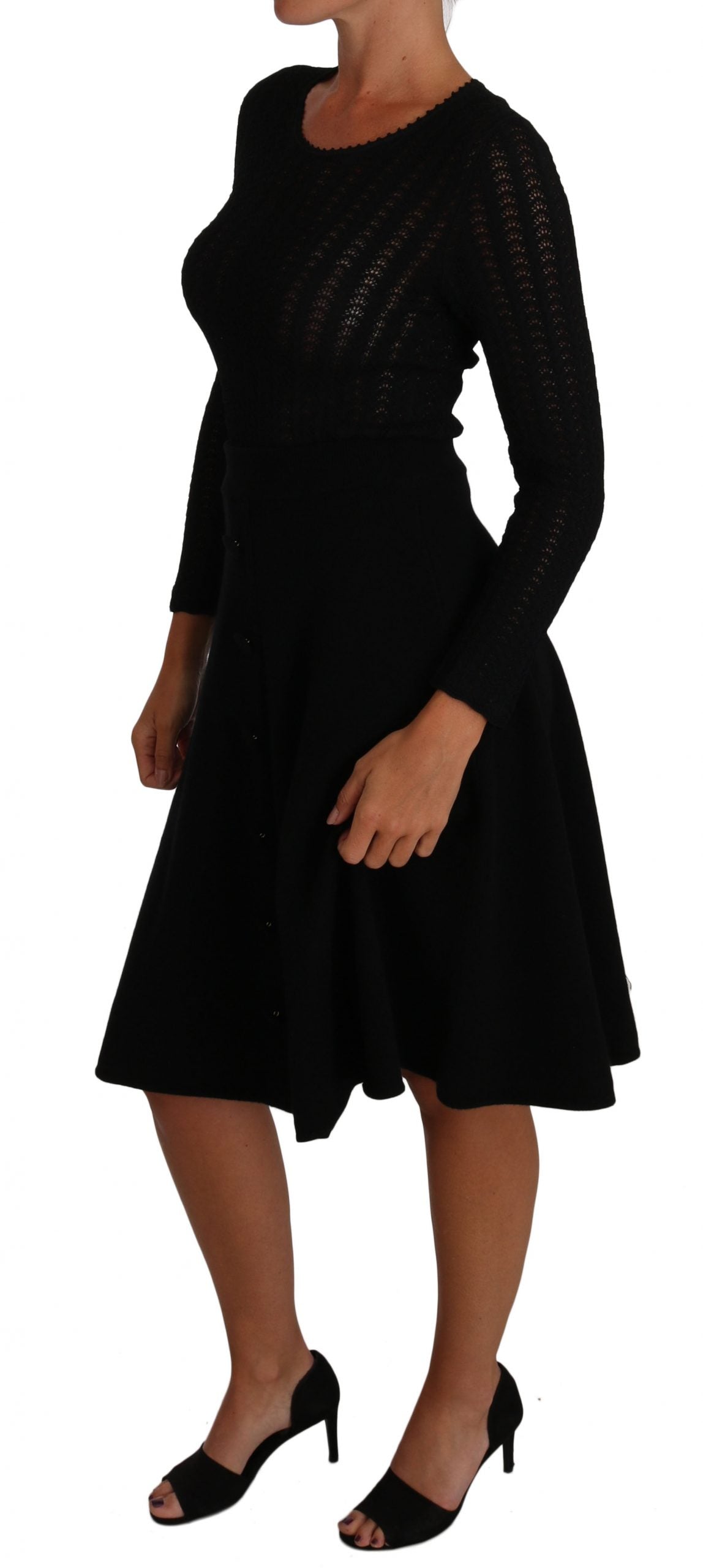 Elegant Black Knitted Sheath Dress - ventzia