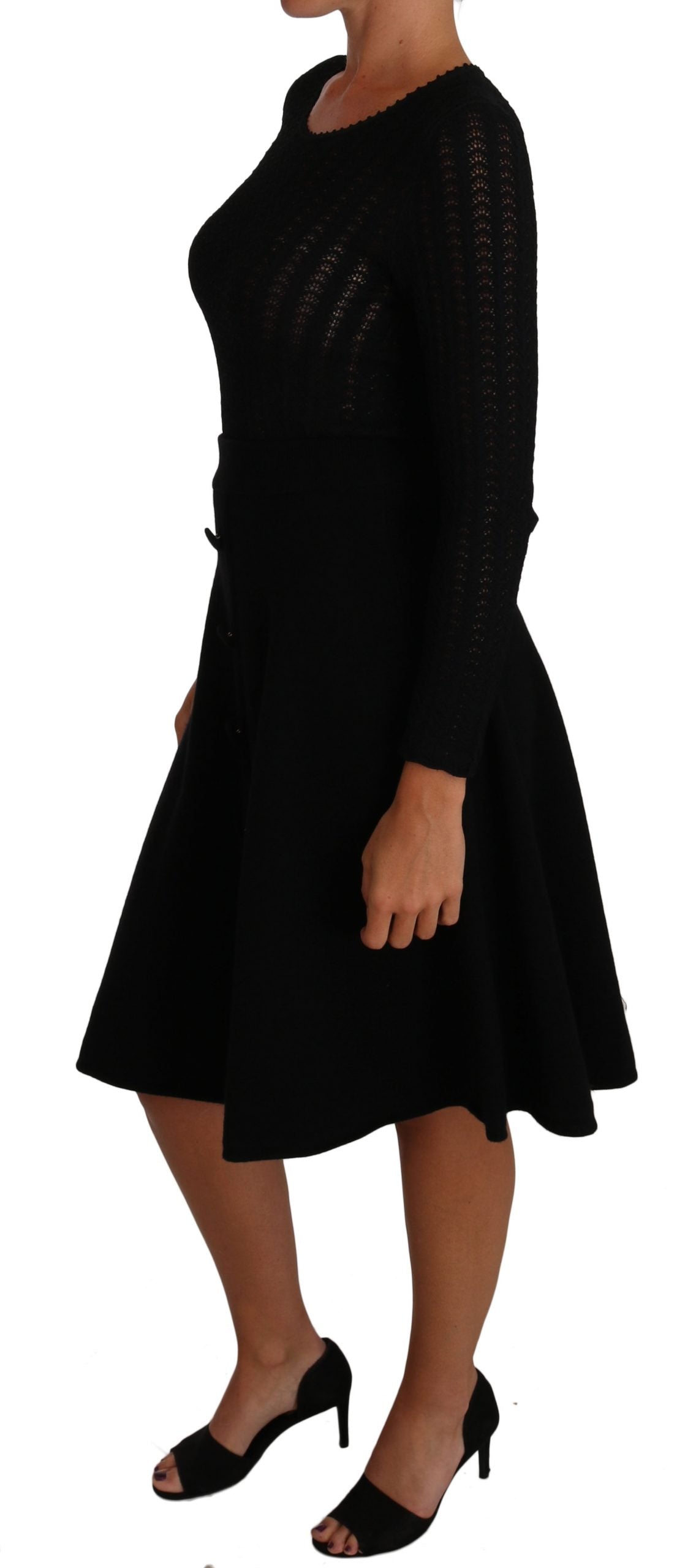 Elegant Black Knitted Sheath Dress - ventzia
