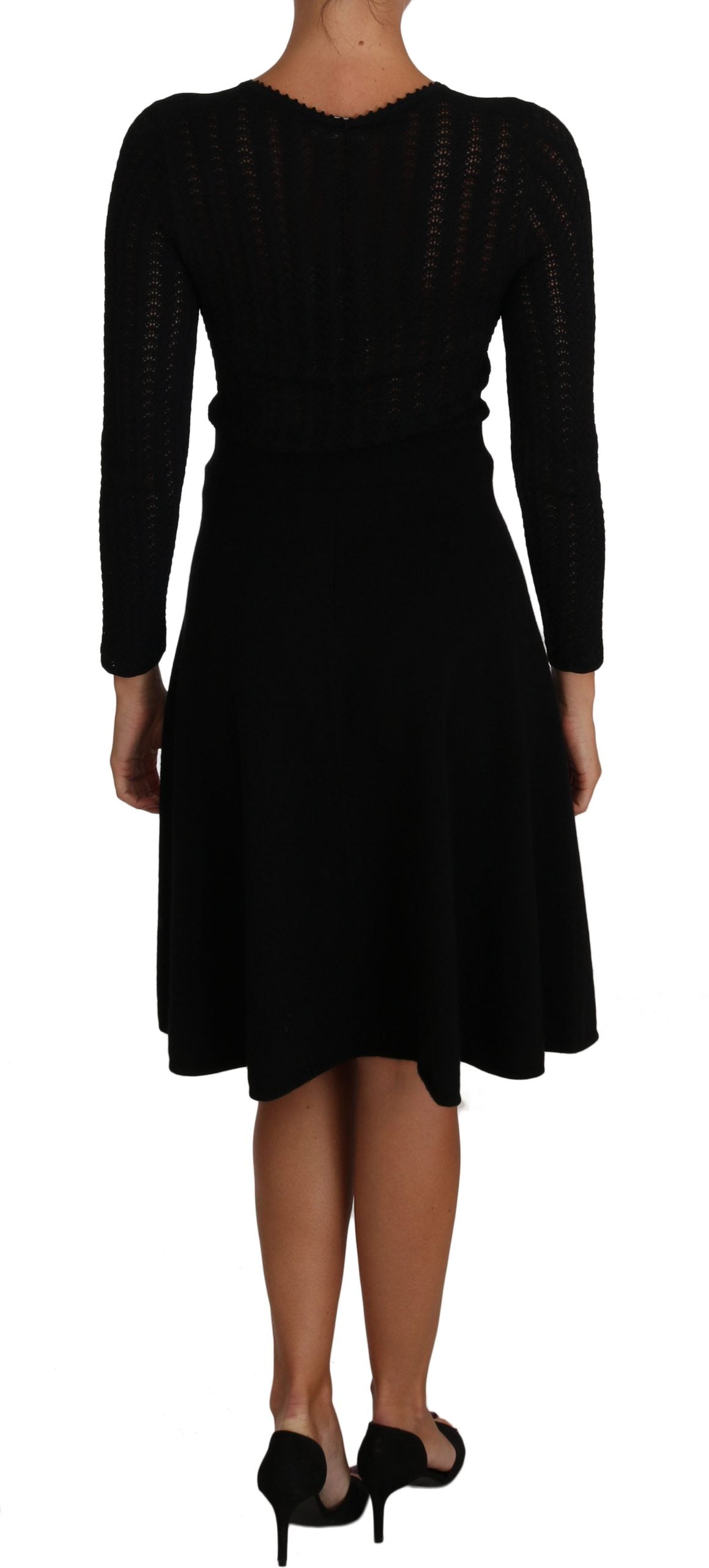 Elegant Black Knitted Sheath Dress - ventzia