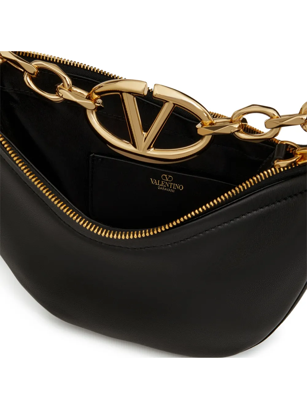 Black Leather Mini Hobo Vlogo Shoulder Bag - ventzia