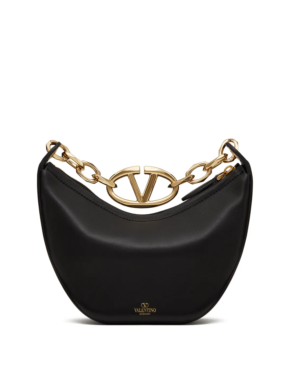 Black Leather Mini Hobo Vlogo Shoulder Bag - ventzia