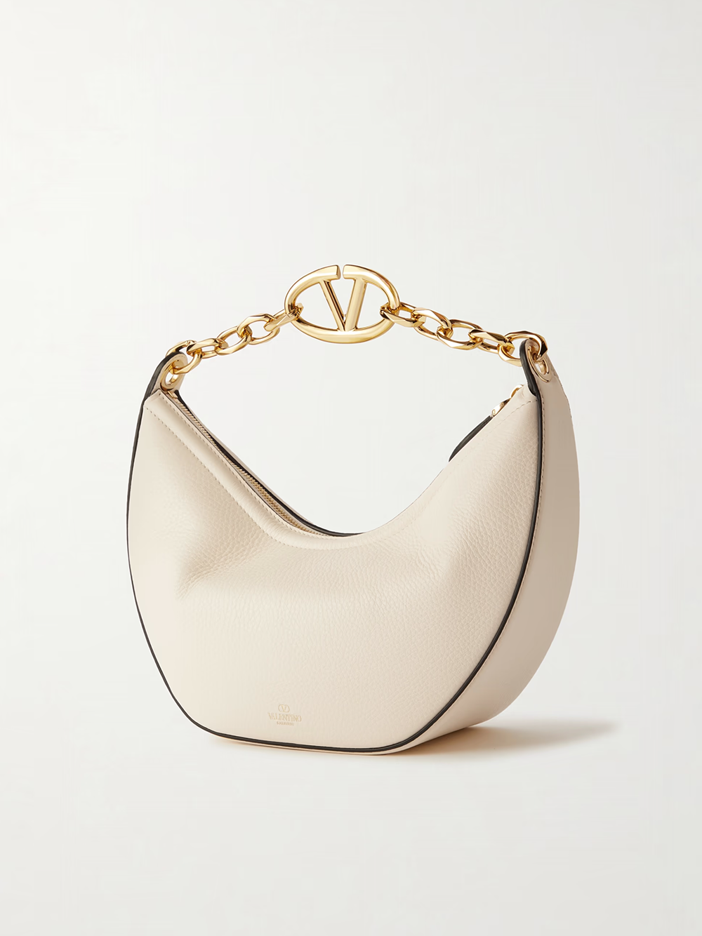 Ivory Leather Small Hobo Vlogo Shoulder Bag - ventzia