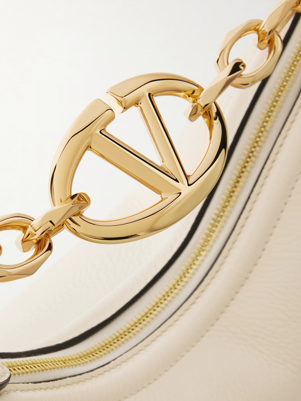 Ivory Leather Small Hobo Vlogo Shoulder Bag - ventzia