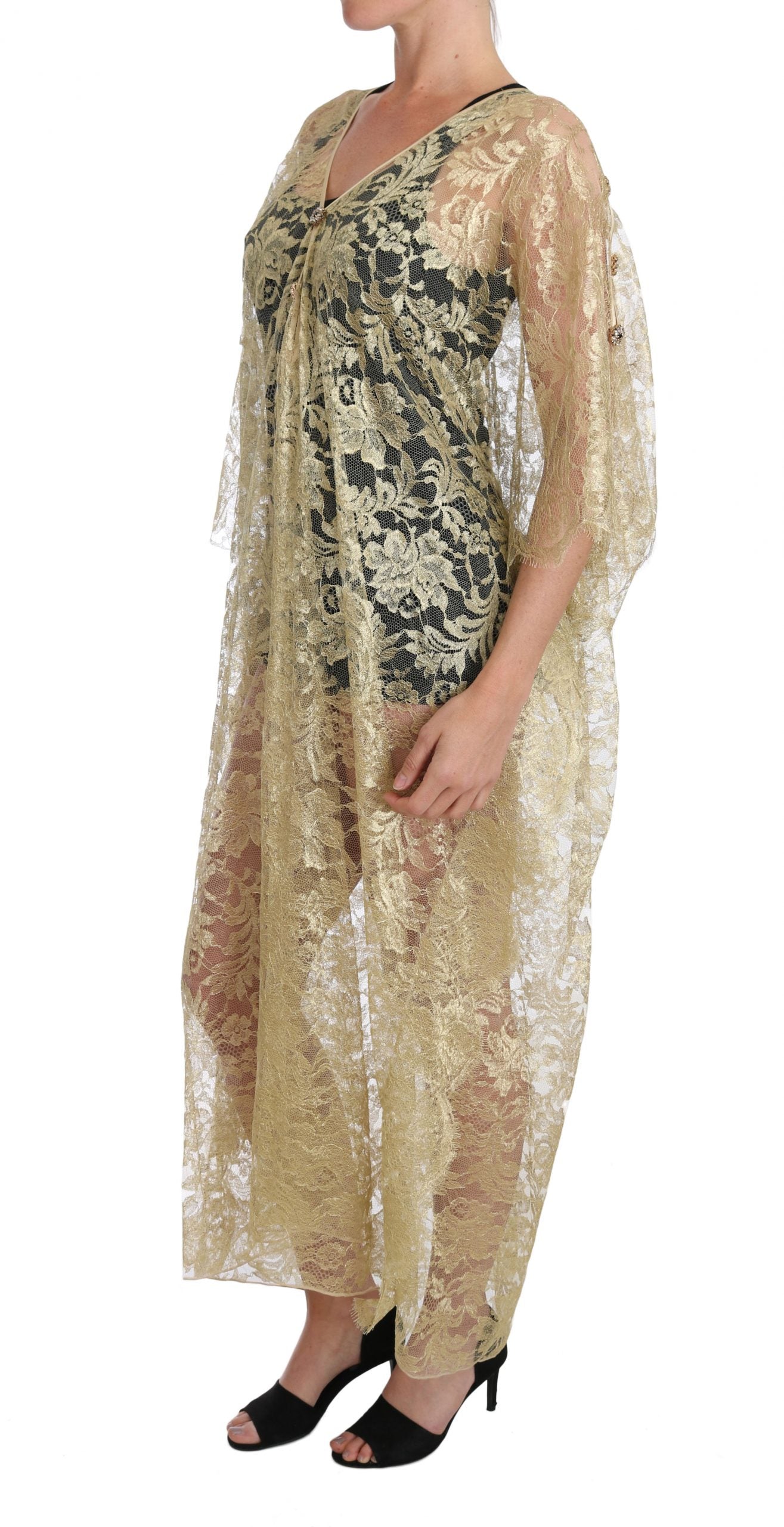 Golden Floral Lace Kaftan Sundress - ventzia