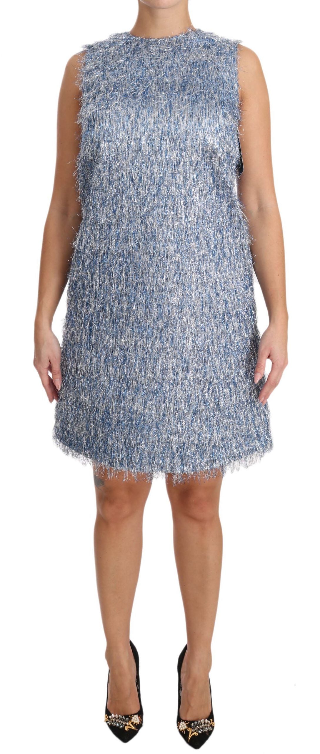 Elegant Light Blue Fringe Shift Dress - ventzia