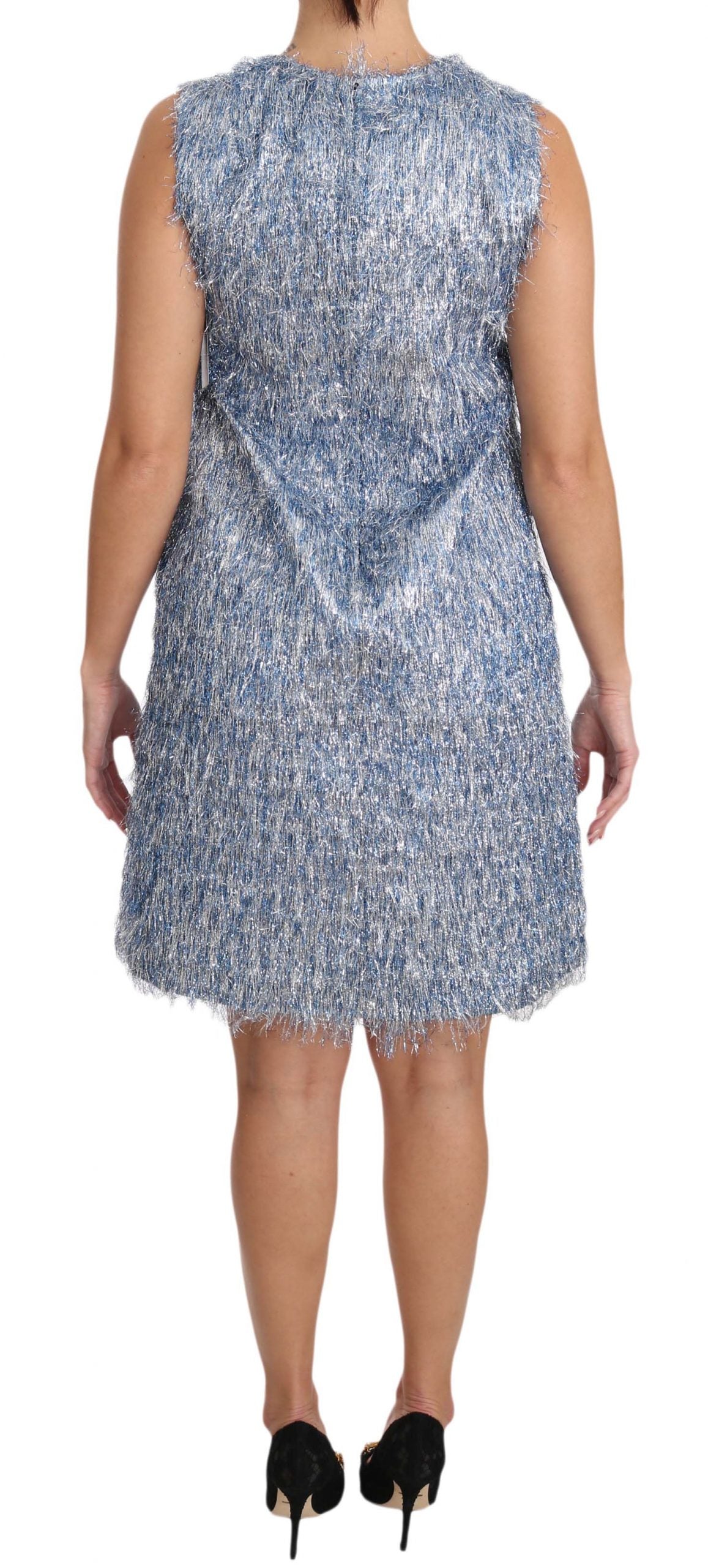 Elegant Light Blue Fringe Shift Dress - ventzia