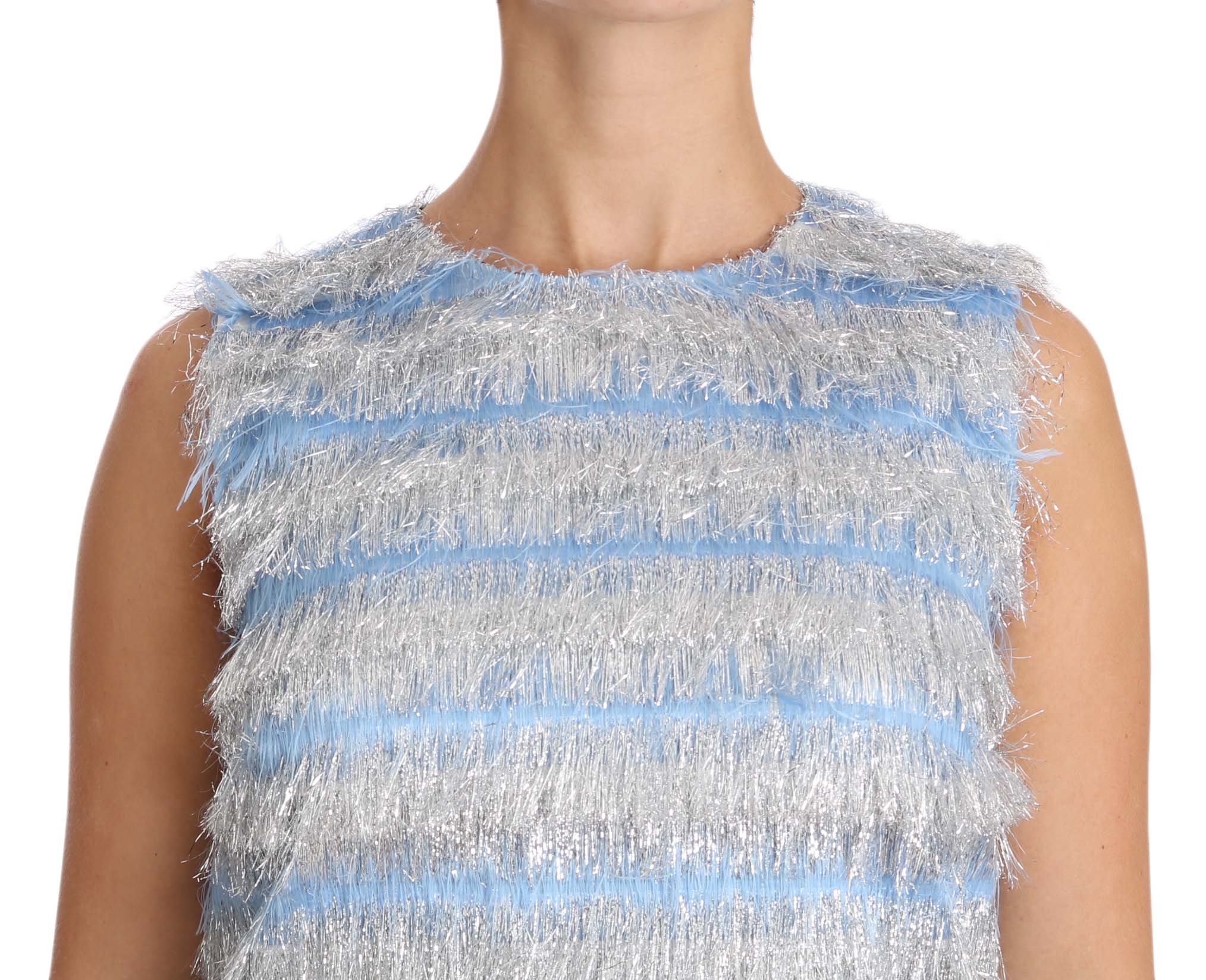 Elegant Light Blue Fringe Shift Dress - ventzia
