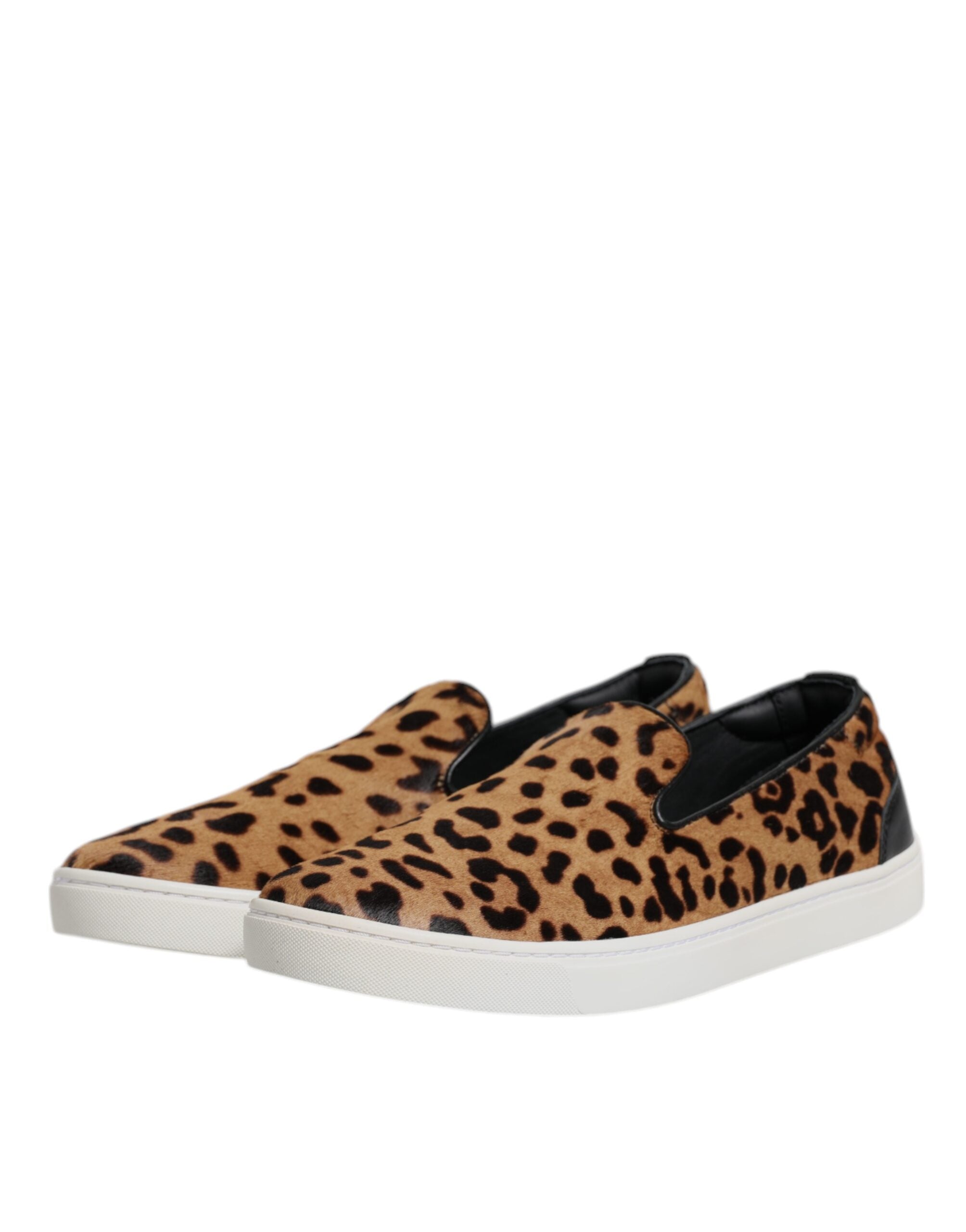Brown Calfskin Fur Leopard Sneakers Shoes - ventzia