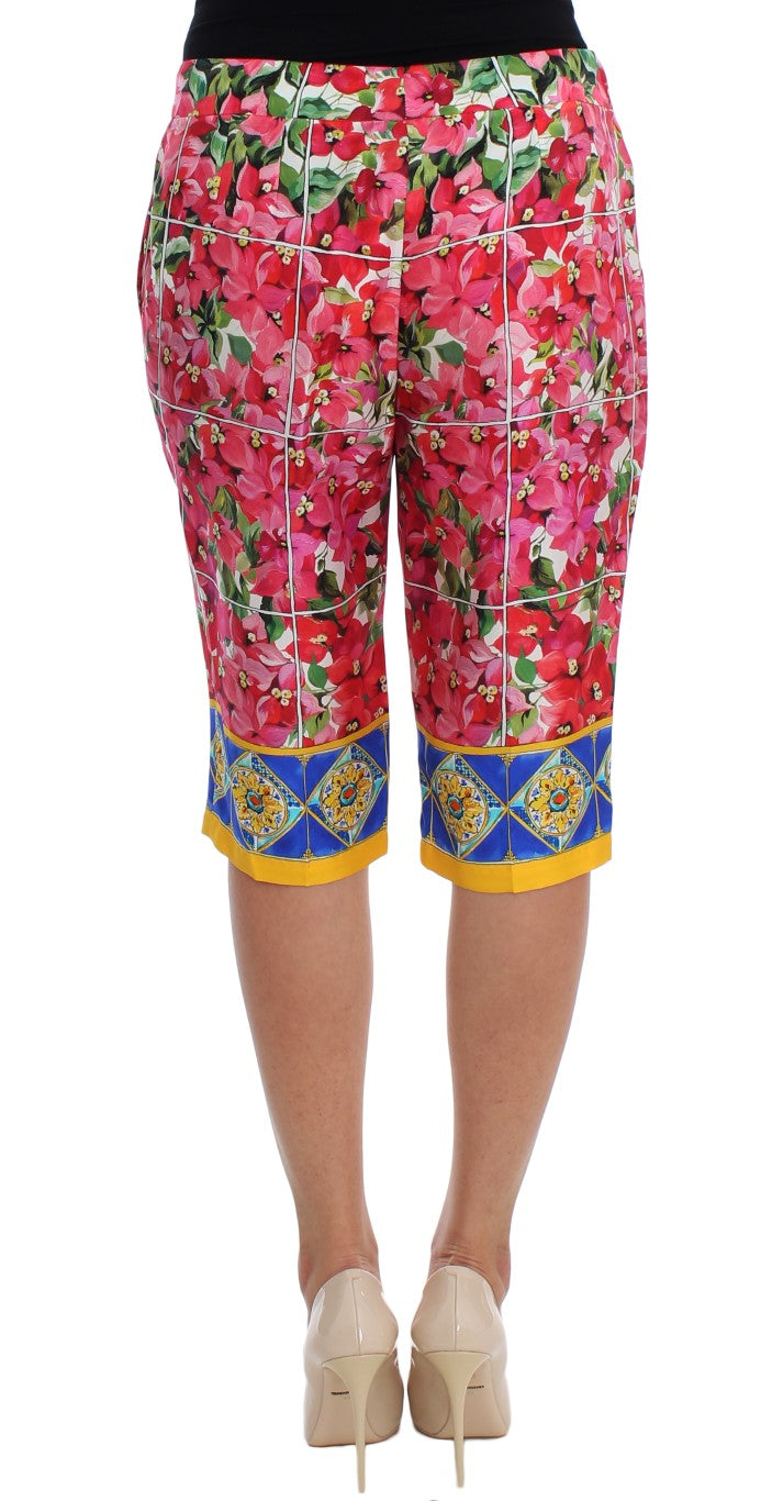 Multicolor Floral Silk Capri Pants - ventzia