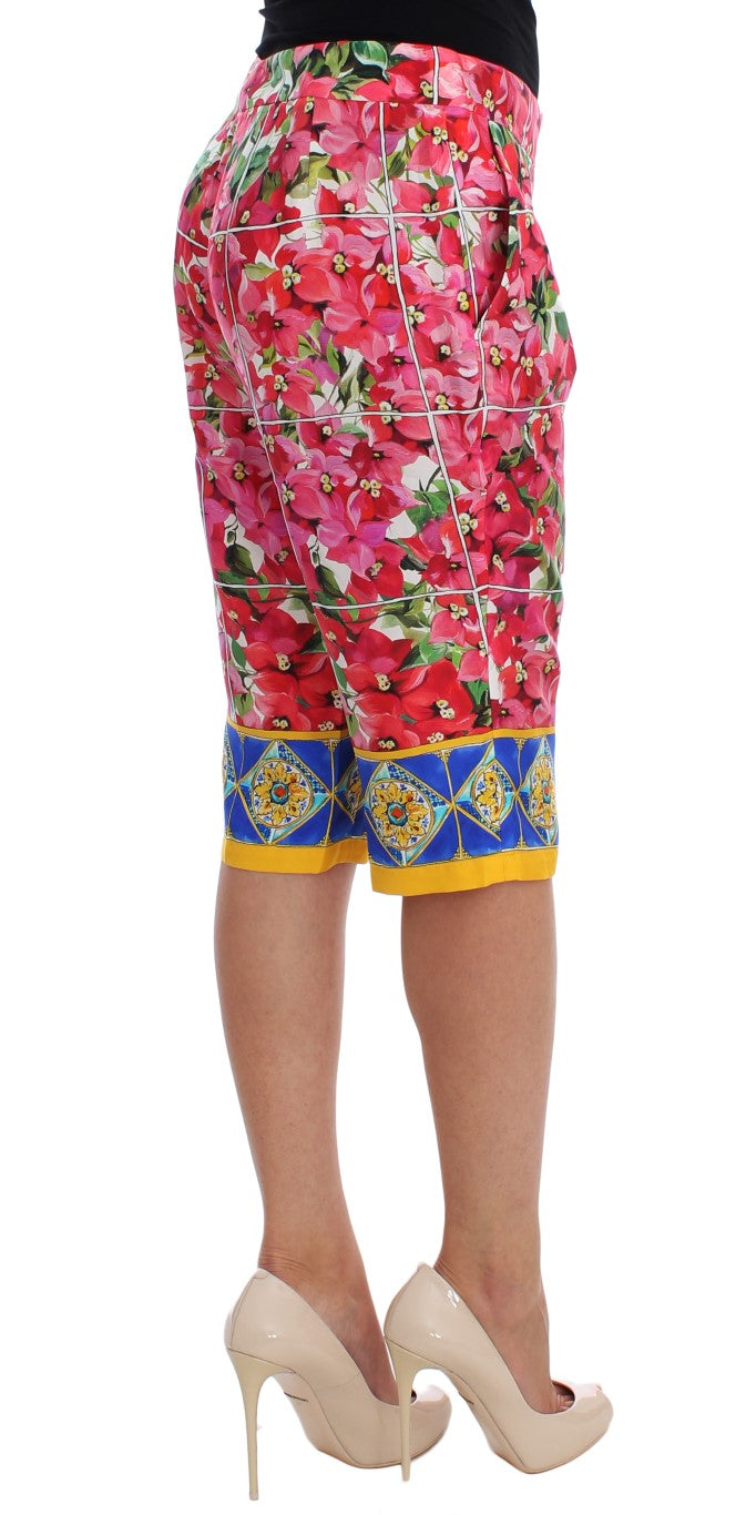 Multicolor Floral Silk Capri Pants - ventzia