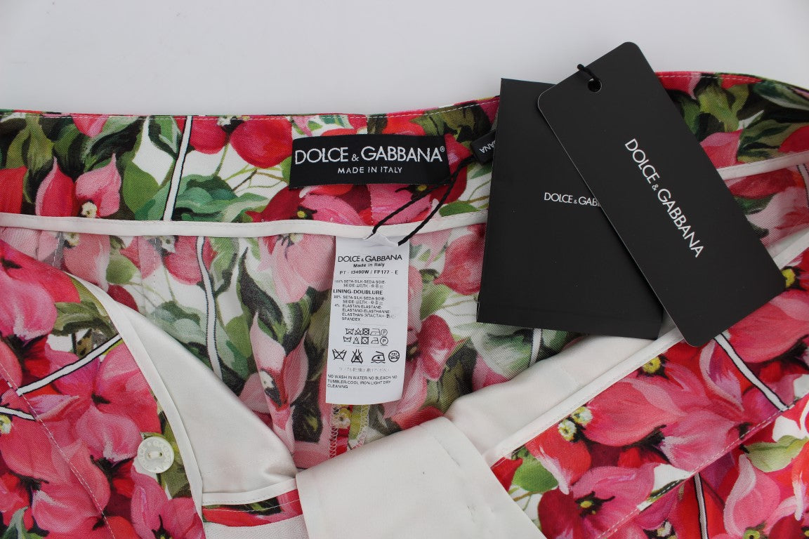 Multicolor Floral Silk Capri Pants - ventzia