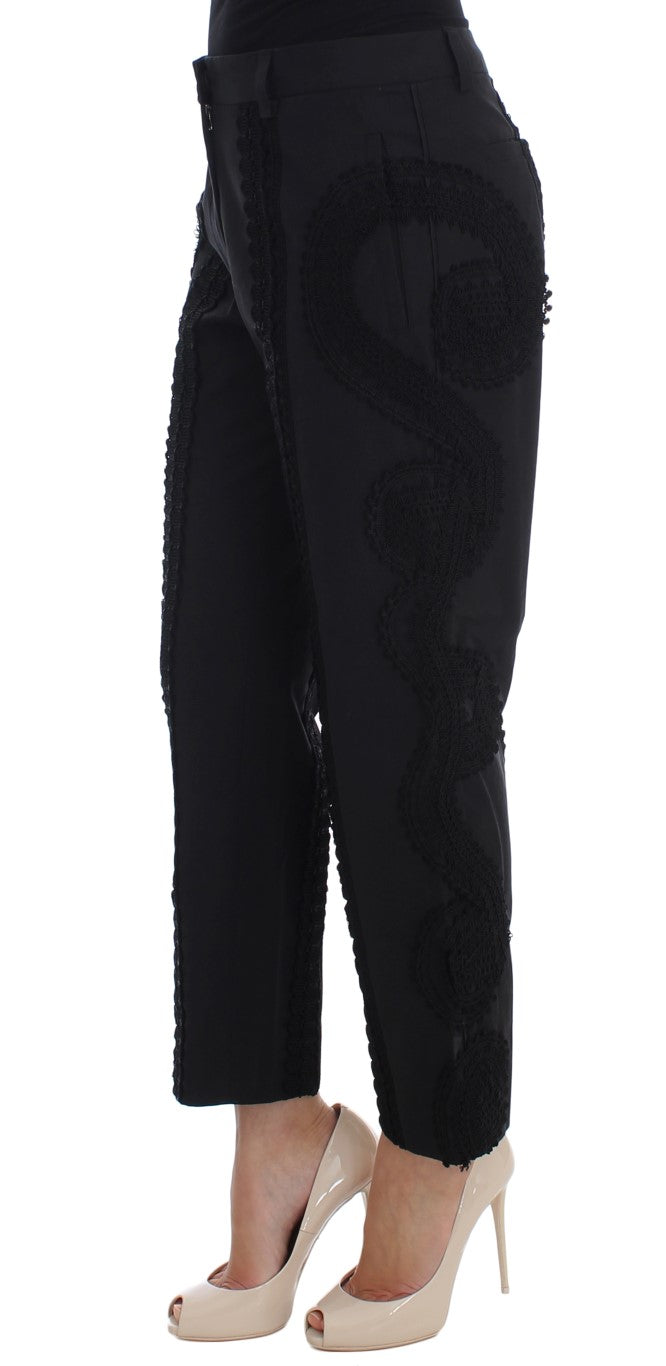 Elegant Black Torero Capri Pants - ventzia