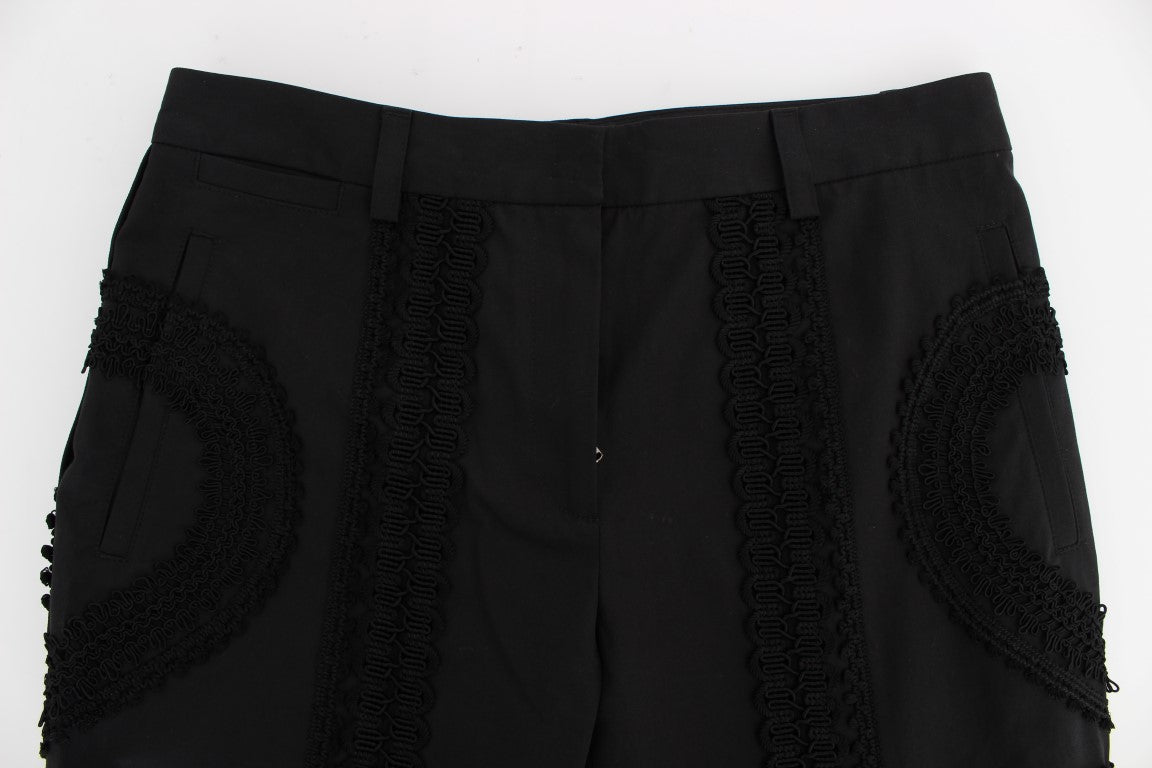 Elegant Black Torero Capri Pants - ventzia