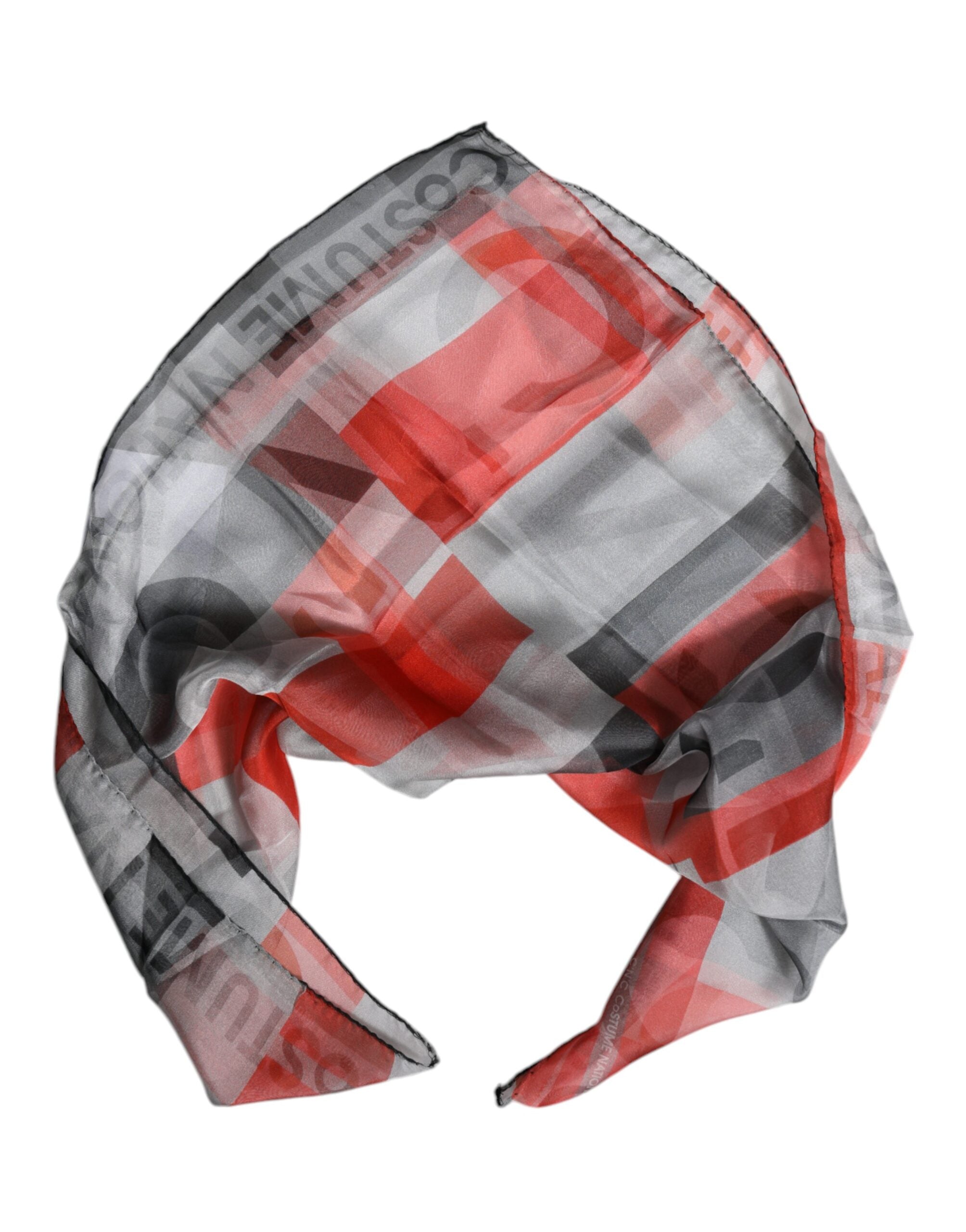 Gray Red Silk Square Neck Wrap Scarf - ventzia