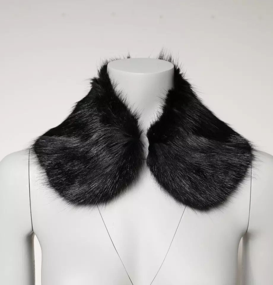 Black Fur Shawl Neck Wrap Cover Collar Scarf - ventzia
