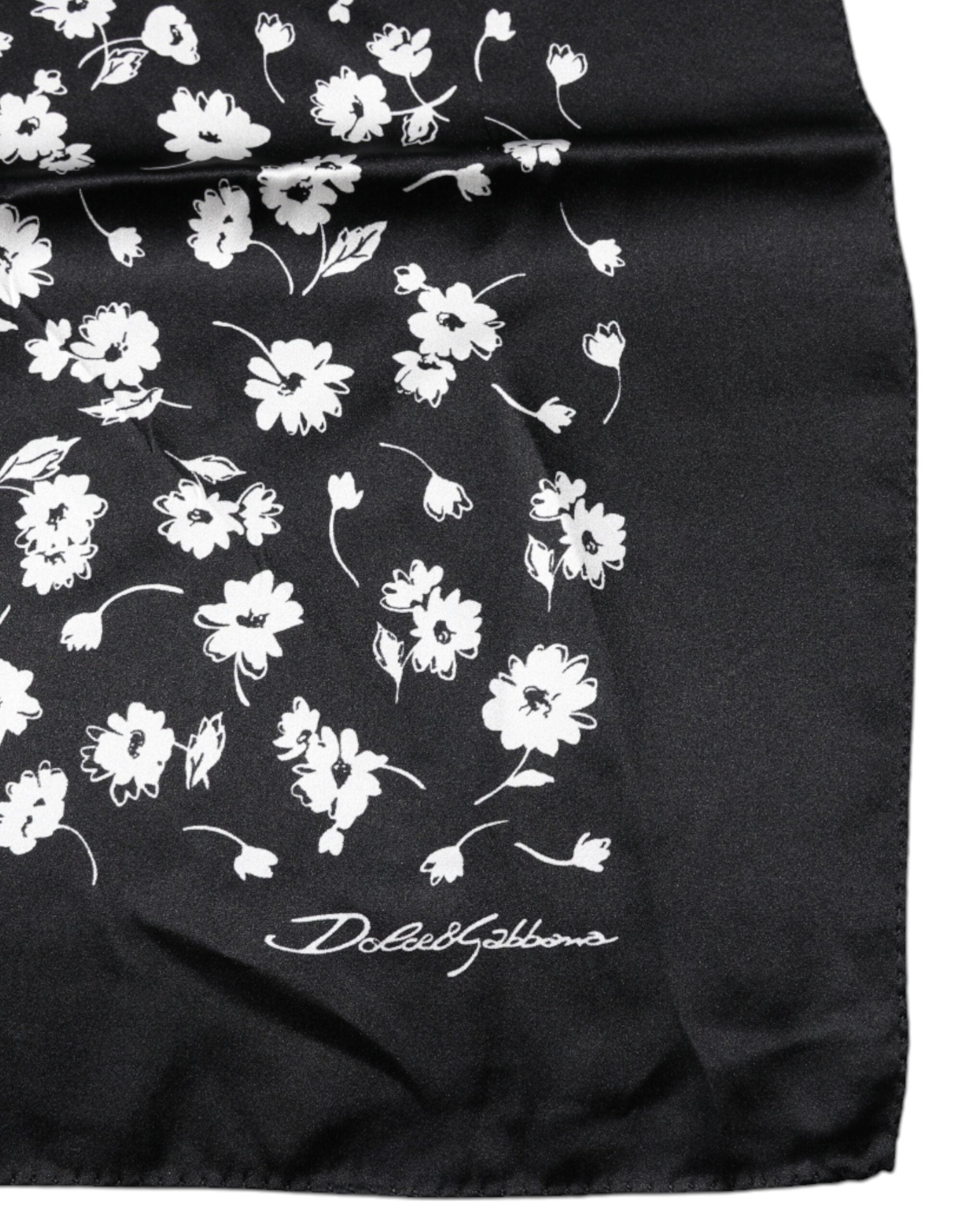 Black Floral Silk Square Wrap Shawl Scarf - ventzia