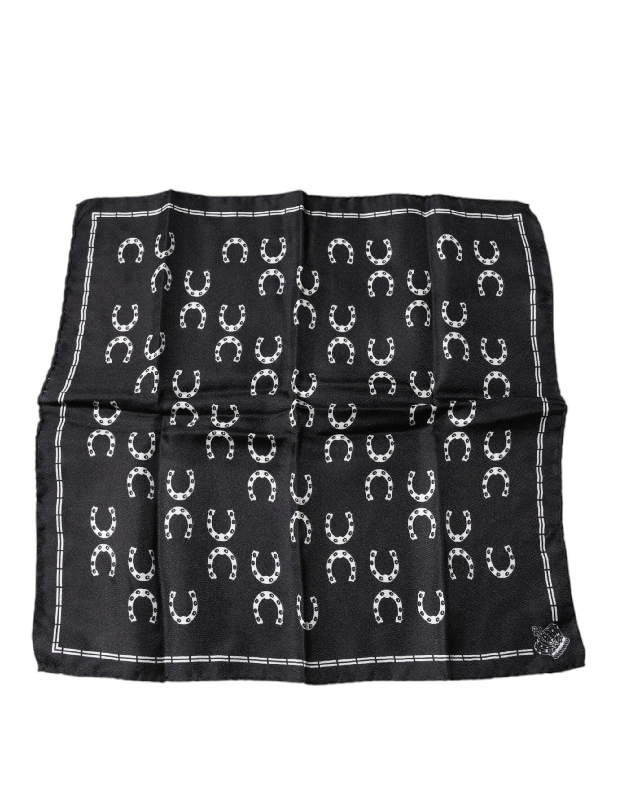 Black Horseshoe Silk Square Handkerchief Scarf - ventzia
