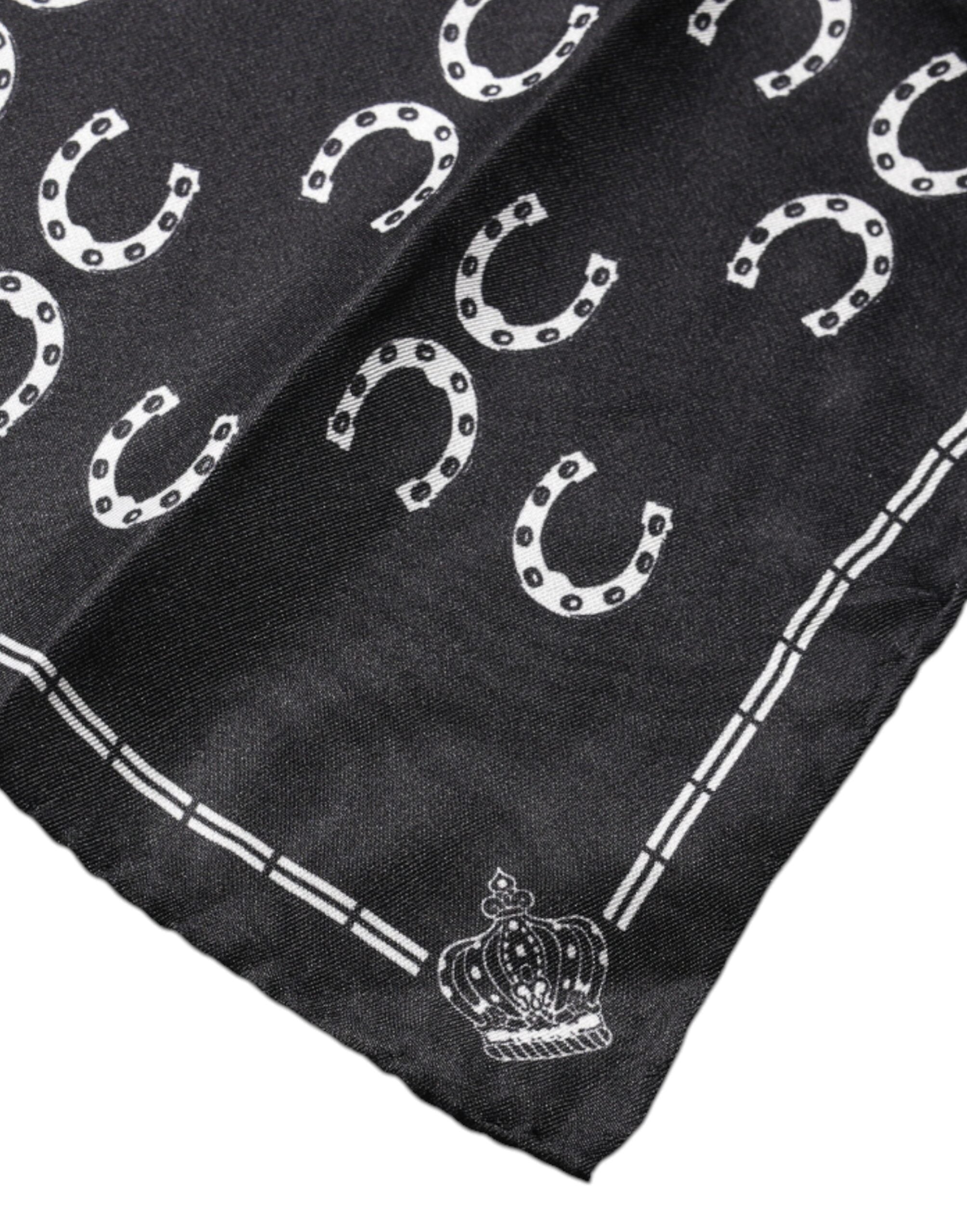 Black Horseshoe Silk Square Handkerchief Scarf - ventzia