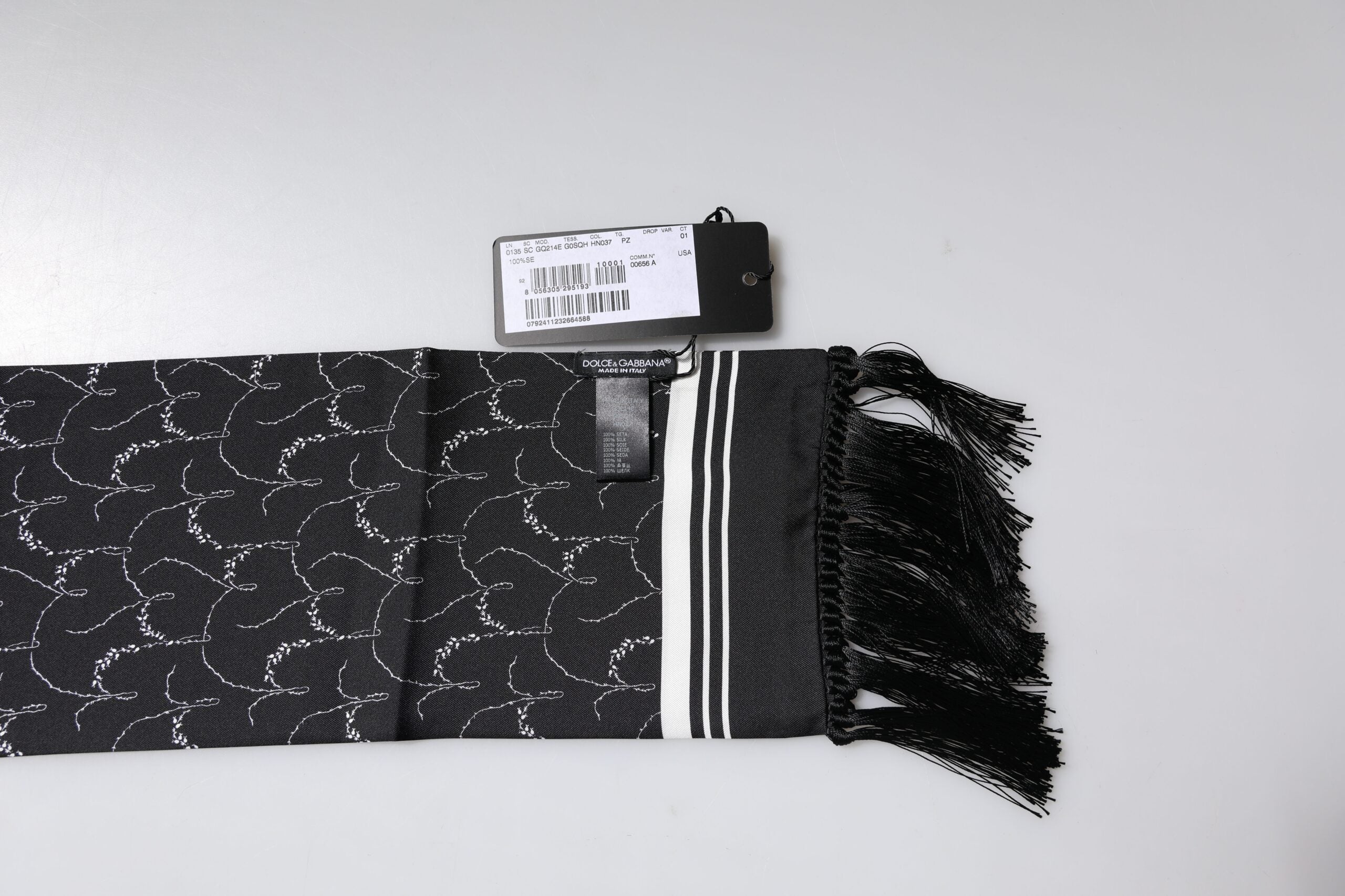 Black Patterned Skinny Fringes Shawl Scarf - ventzia