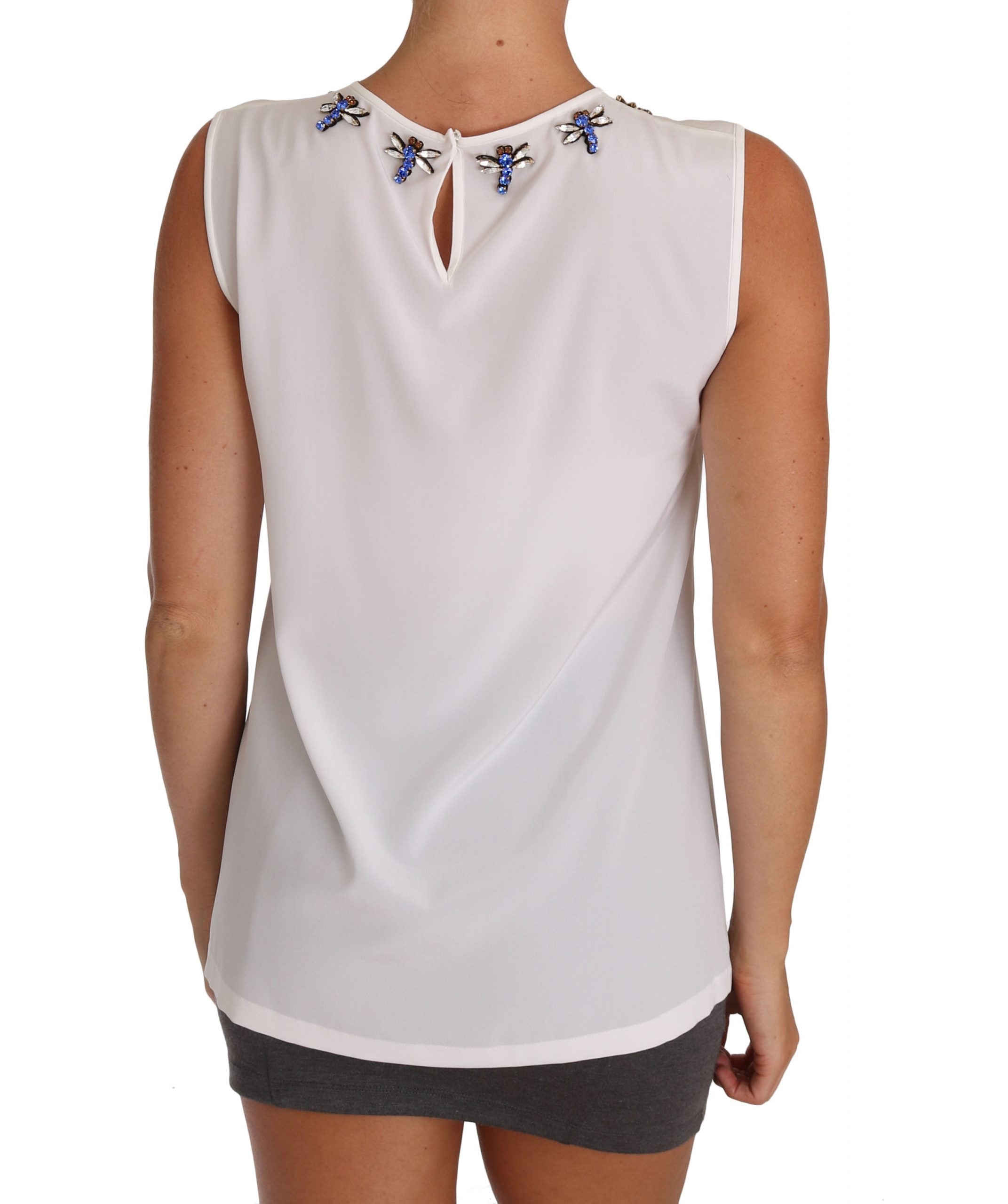 Elegant Embellished Sleeveless Silk Blouse - ventzia