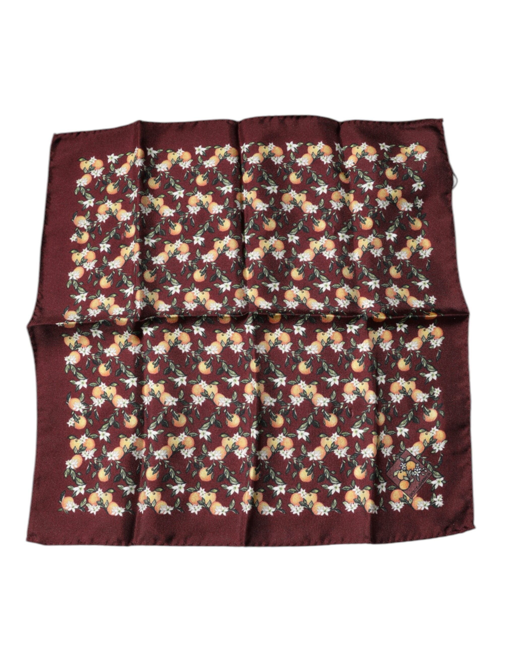 Maroon Oranges Silk Square Handkerchief Scarf - ventzia
