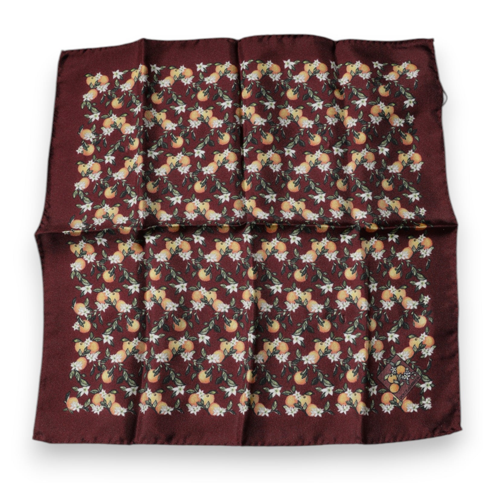 Maroon Oranges Silk Square Handkerchief Scarf - ventzia
