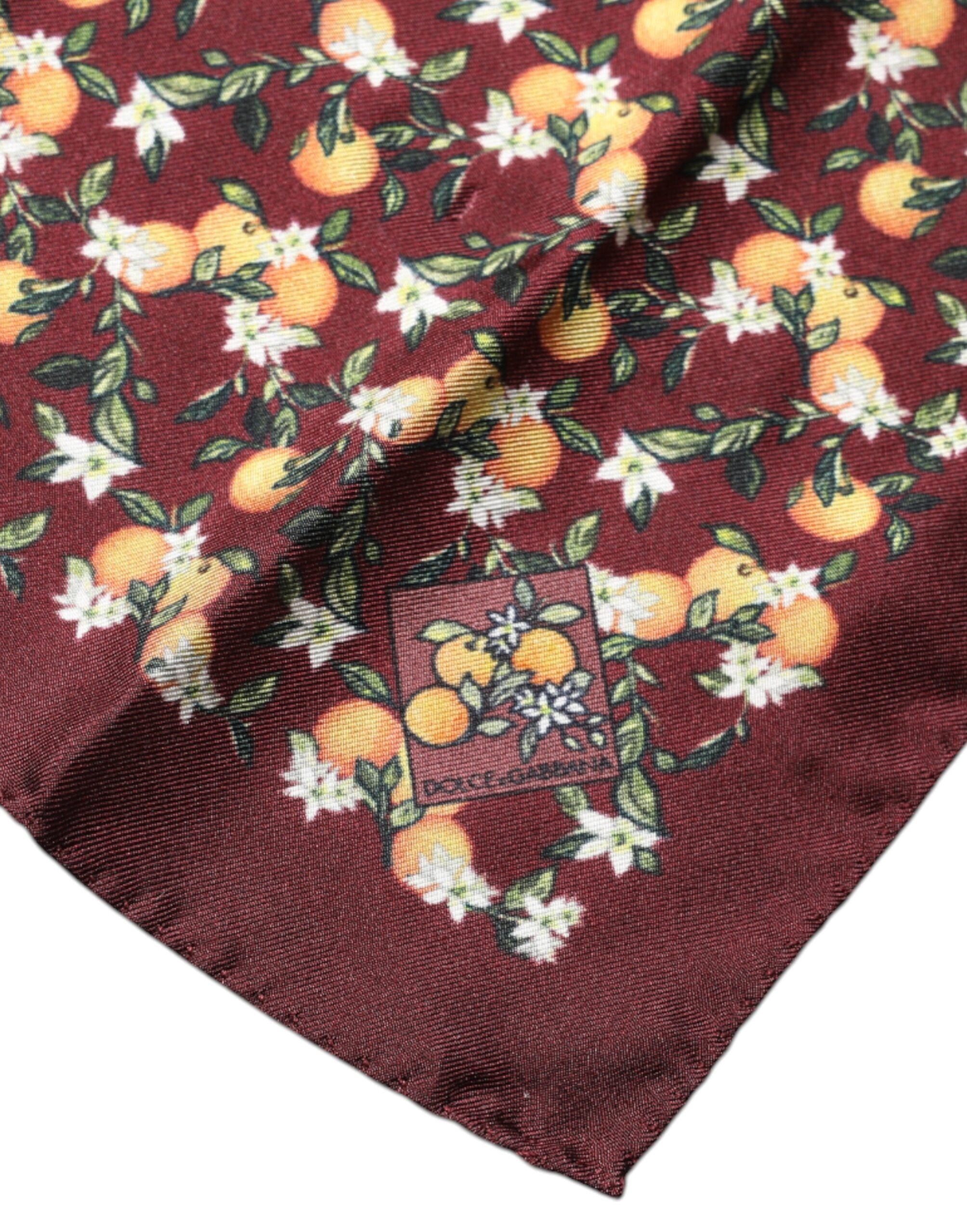 Maroon Oranges Silk Square Handkerchief Scarf - ventzia