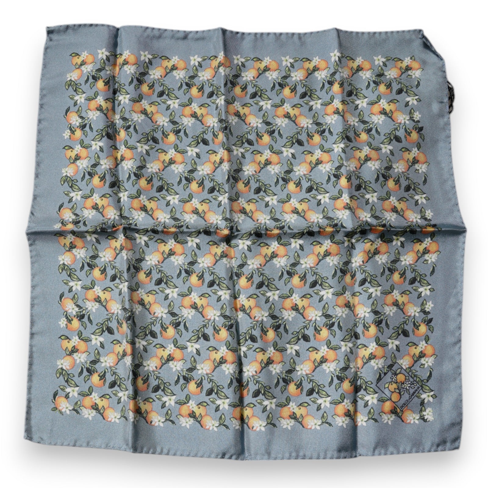 Gray Oranges Silk Square Handkerchief Scarf - ventzia