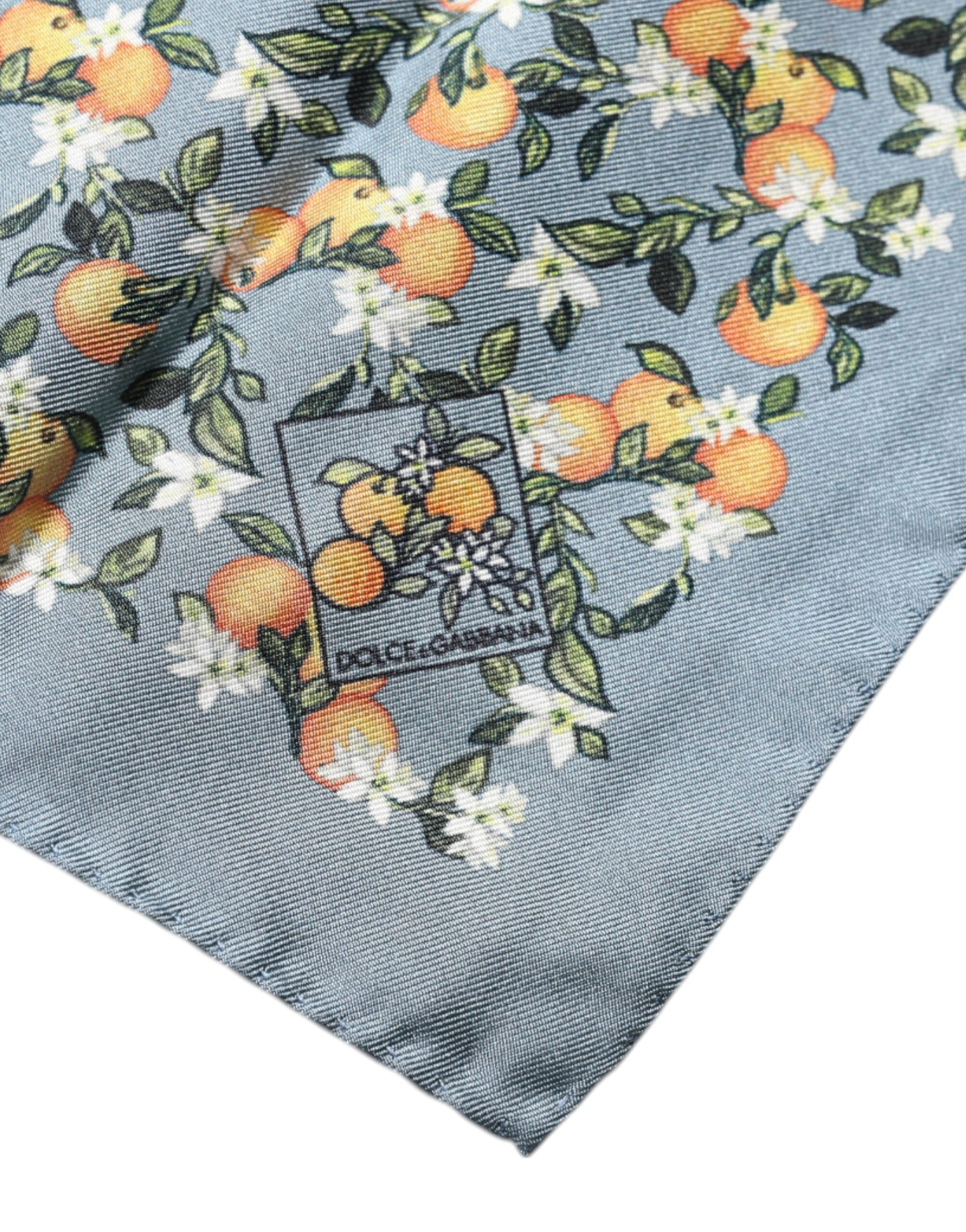 Gray Oranges Silk Square Handkerchief Scarf - ventzia